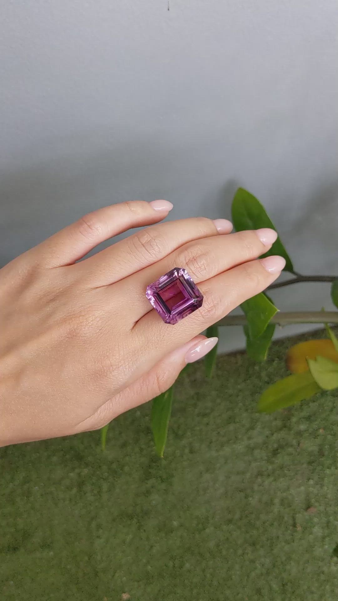 31.17 Ct. Pinkish Purple Amethyst from Brazil Size Video