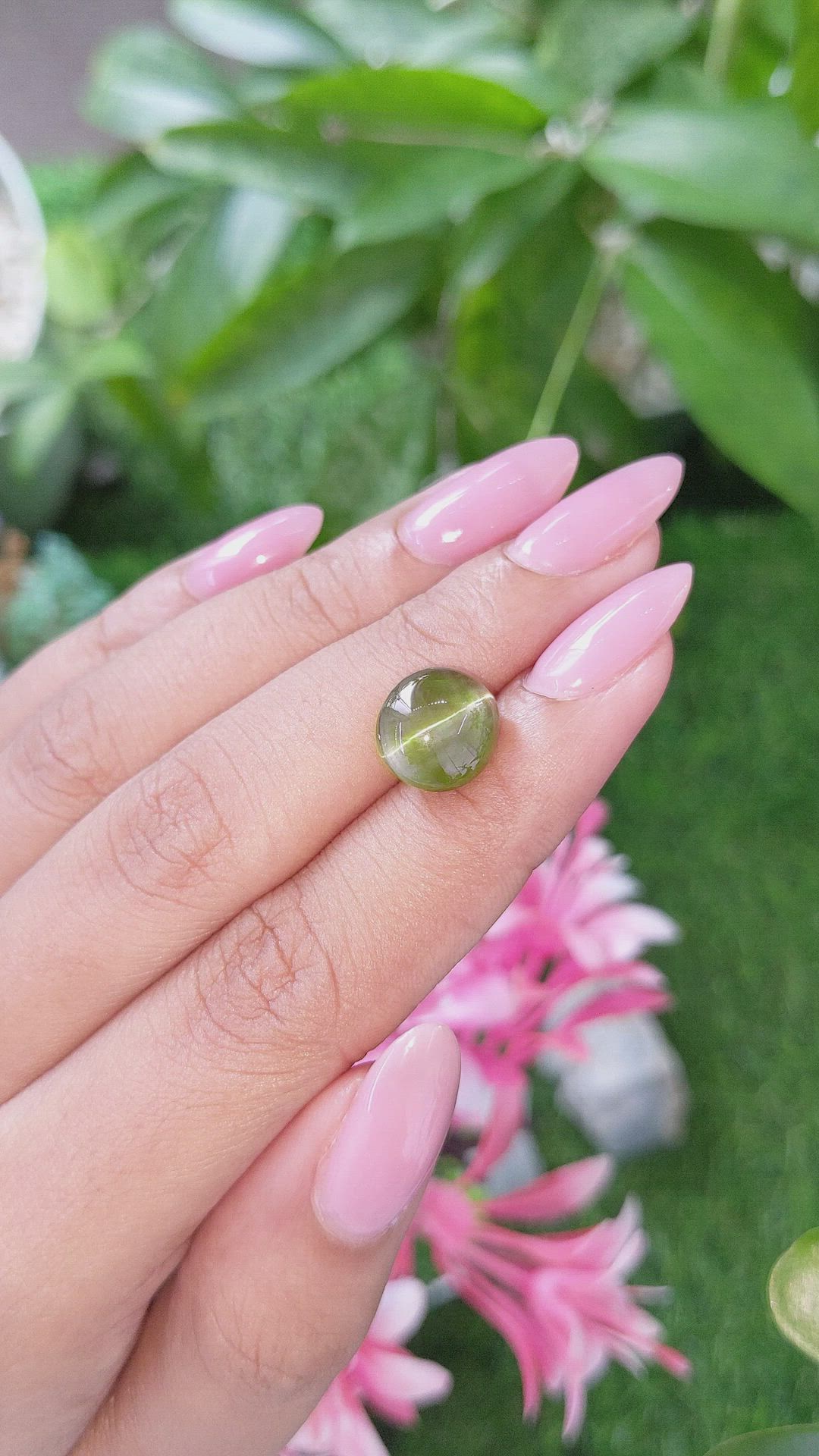 6.98 Ct. Yellowish Green Cabochon Chrysoberyl from Ceylon (Sri Lanka) Size Video