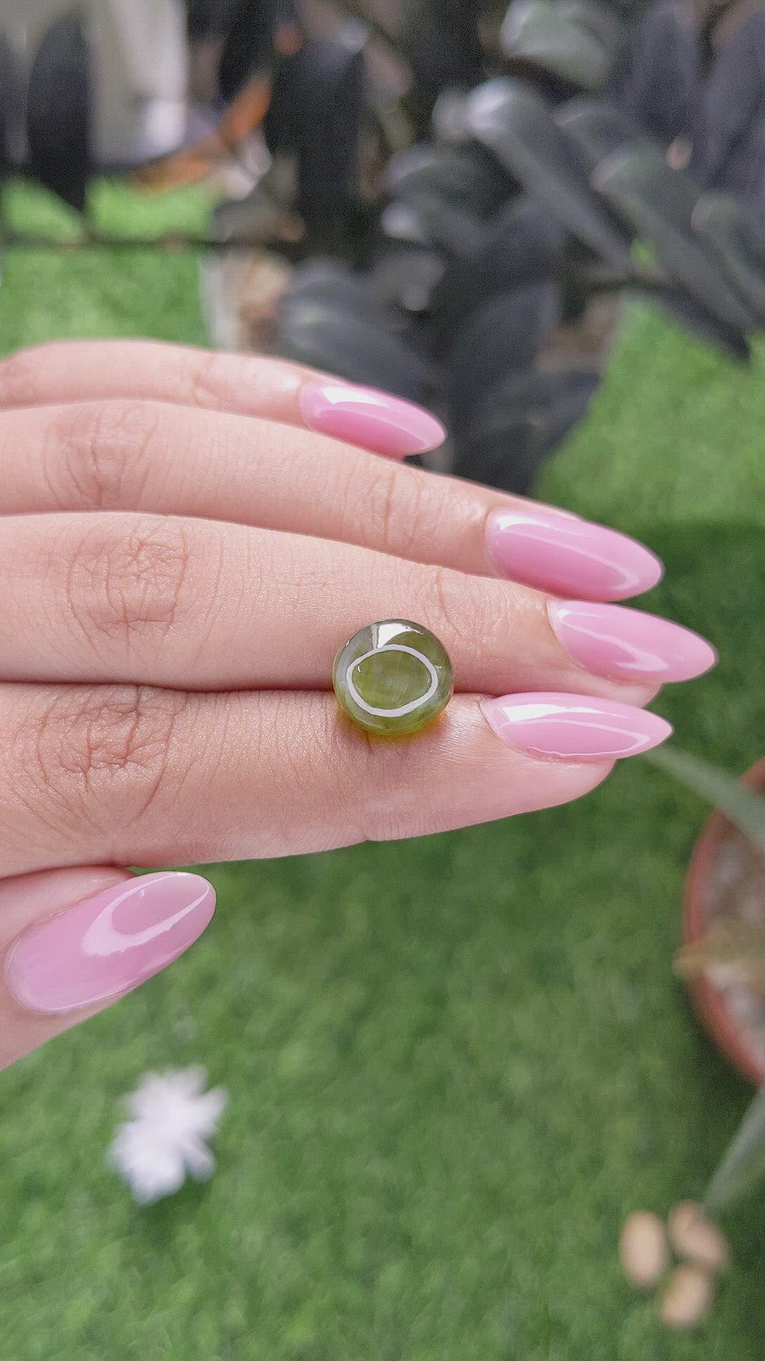 6.98 Ct. Yellowish Green Cabochon Chrysoberyl from Ceylon (Sri Lanka) Size Video