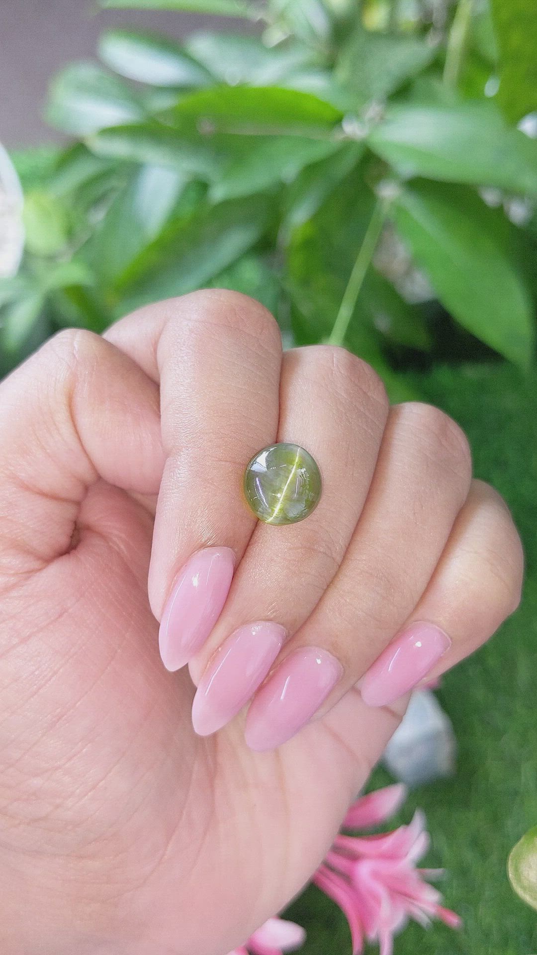6.98 Ct. Yellowish Green Cabochon Chrysoberyl from Ceylon (Sri Lanka) Size Video