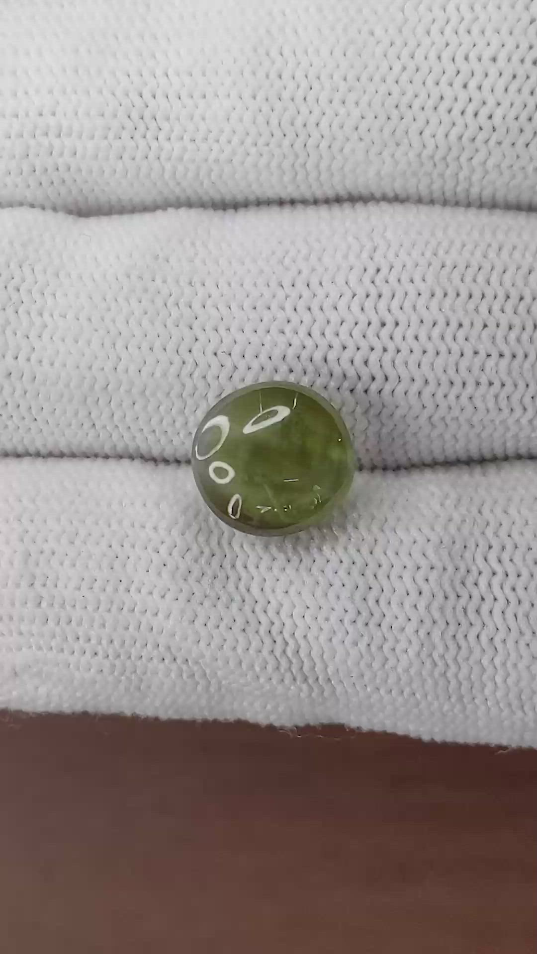 6.98 Ct. Yellowish Green Cabochon Chrysoberyl from Ceylon (Sri Lanka) Size Video