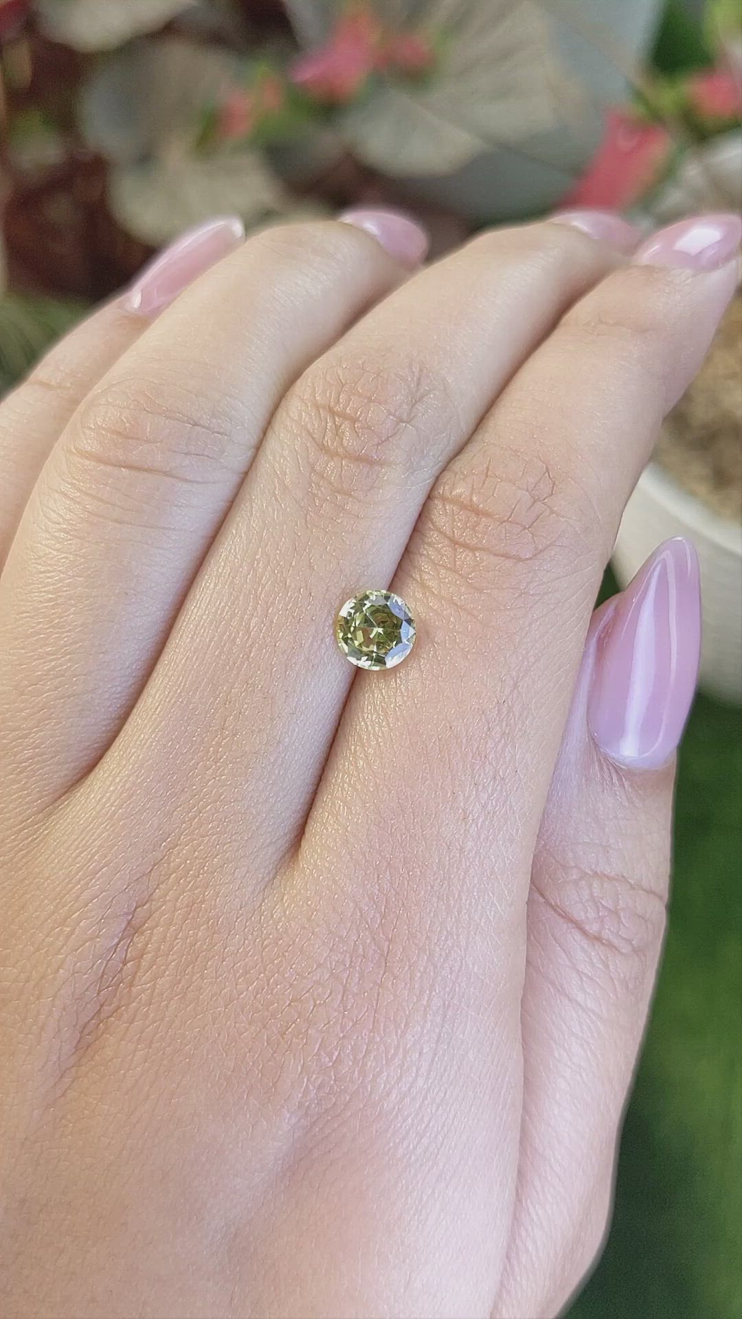1.06 Ct. Greenish Yellow Chrysoberyl from Ceylon (Sri Lanka) Size Video