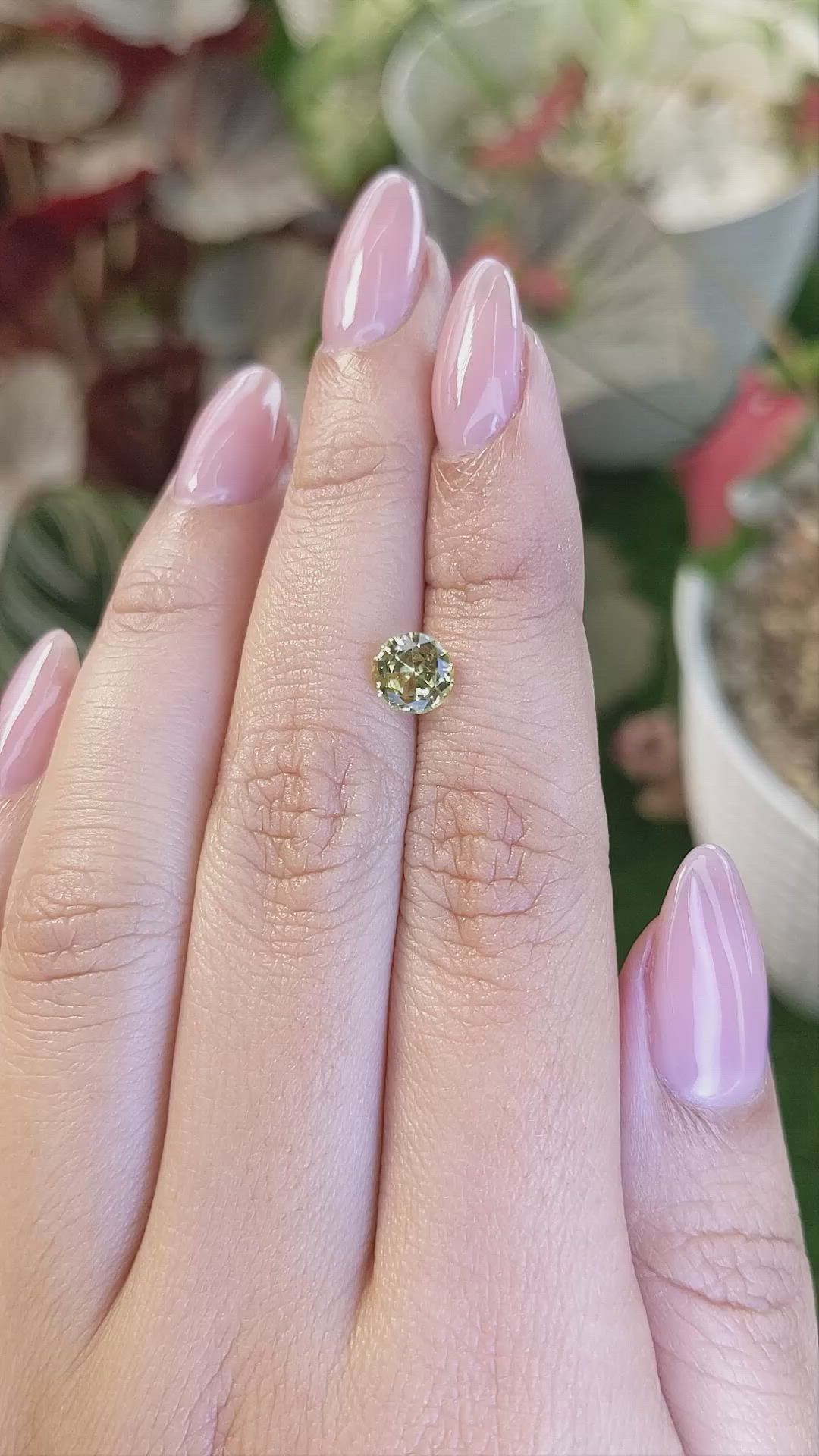 1.06 Ct. Greenish Yellow Chrysoberyl from Ceylon (Sri Lanka) Size Video