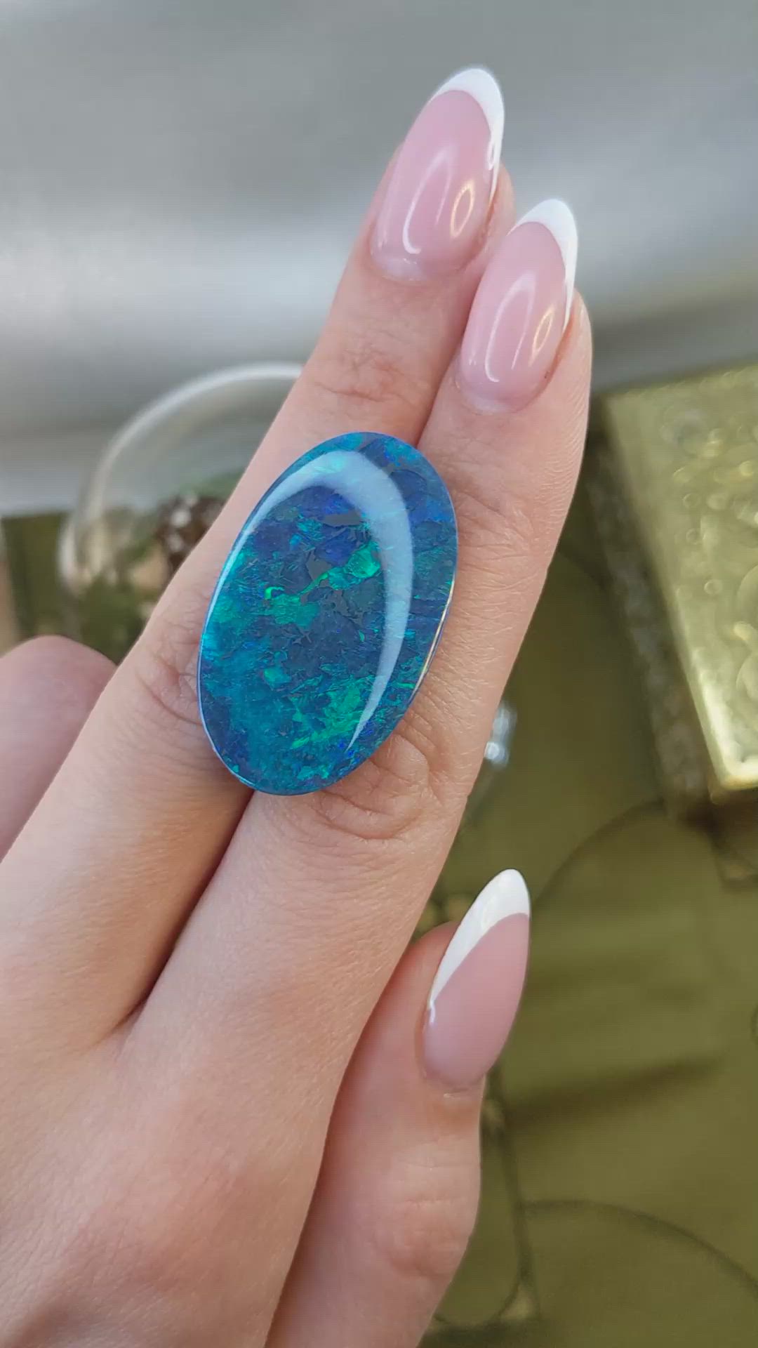 26.57 Ct. Multi Color Cabochon Black Opal from Australia Size Video