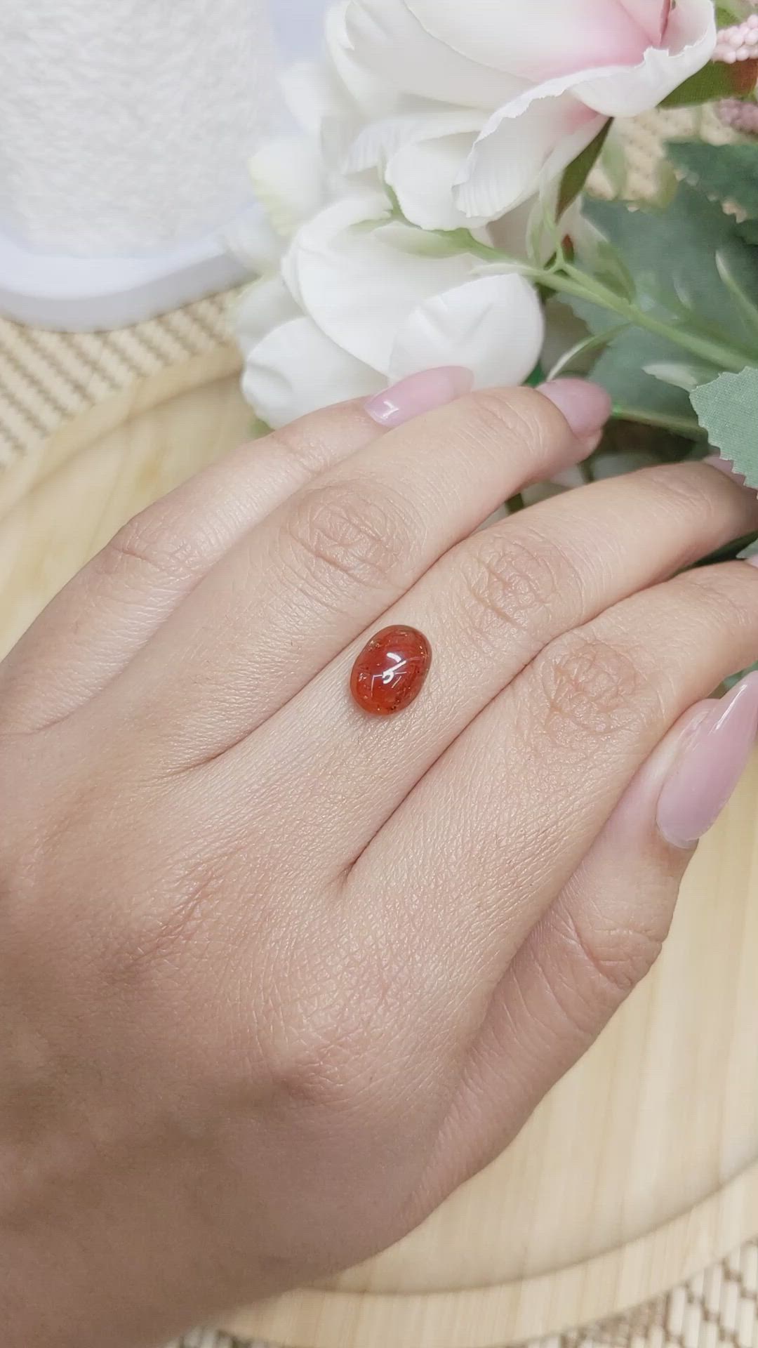 3.44 Ct. Reddish Orange Cabochon Hessonite Garnet from Madagascar Size Video