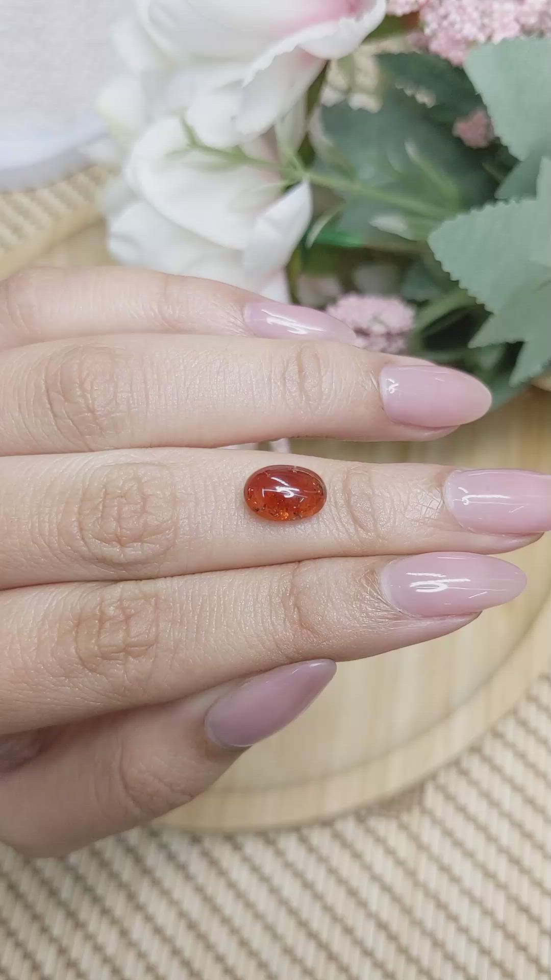 3.44 Ct. Reddish Orange Cabochon Hessonite Garnet from Madagascar Size Video