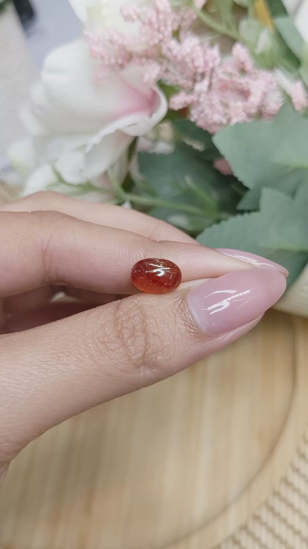 3.44 Ct. Reddish Orange Cabochon Hessonite Garnet from Madagascar Size Video