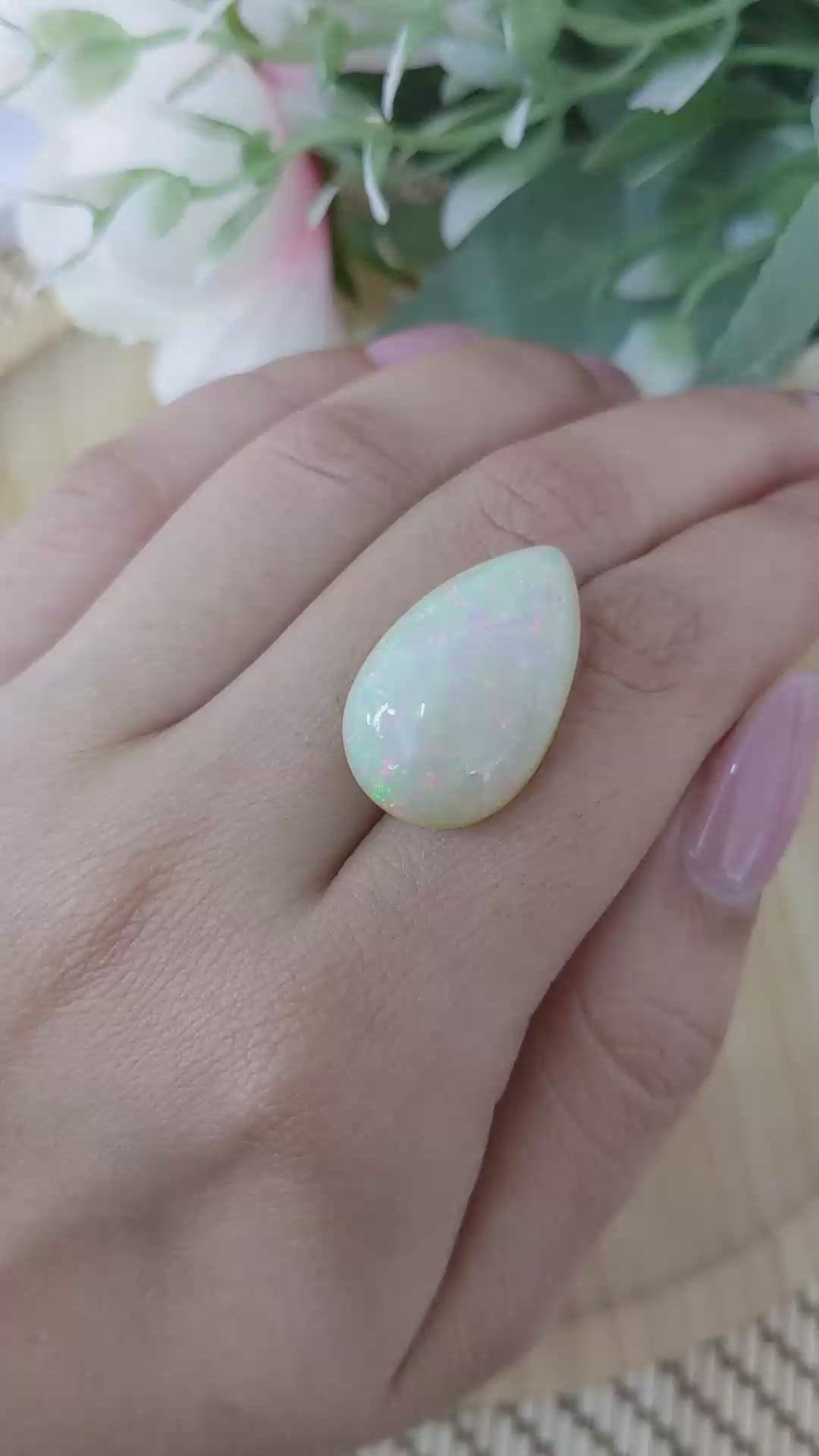 17.22 Ct. Multi Color Cabochon White Opal from Australia Size Video