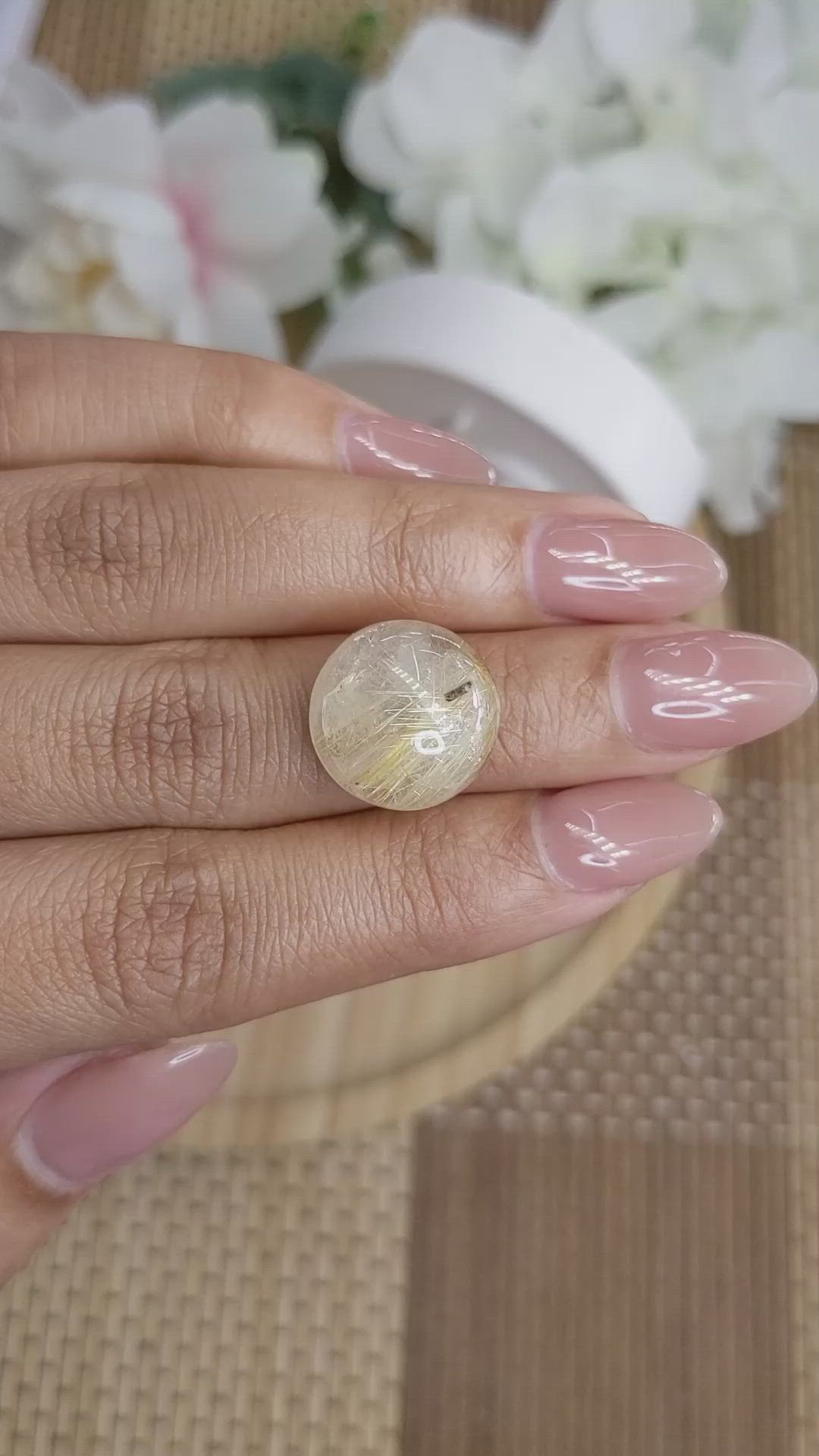 12.73 Ct. Yellow Cabochon Rutilated Quartz from Ceylon (Sri Lanka) Size Video