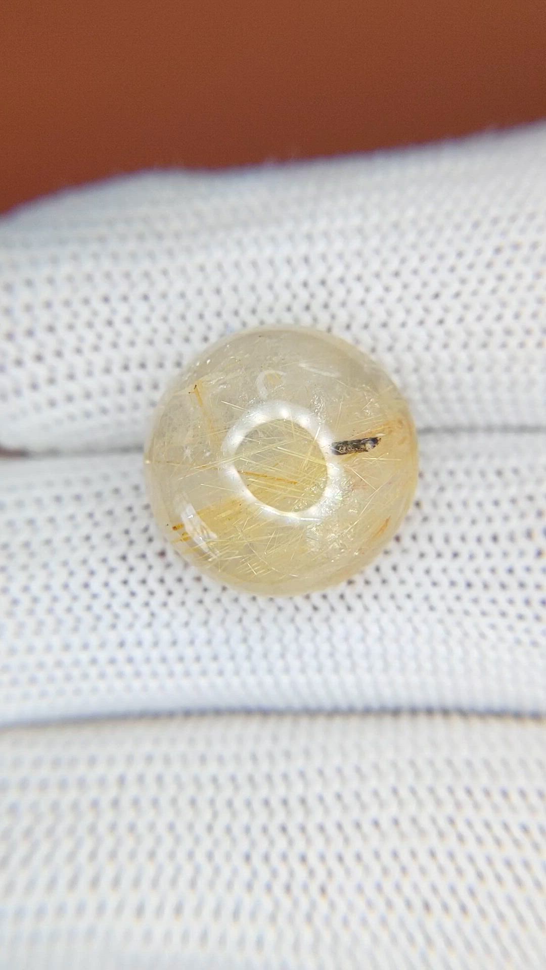 12.73 Ct. Yellow Cabochon Rutilated Quartz from Ceylon (Sri Lanka) Size Video