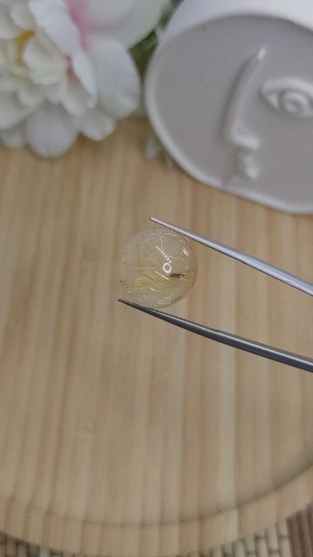 12.73 Ct. Yellow Cabochon Rutilated Quartz from Ceylon (Sri Lanka) Size Video