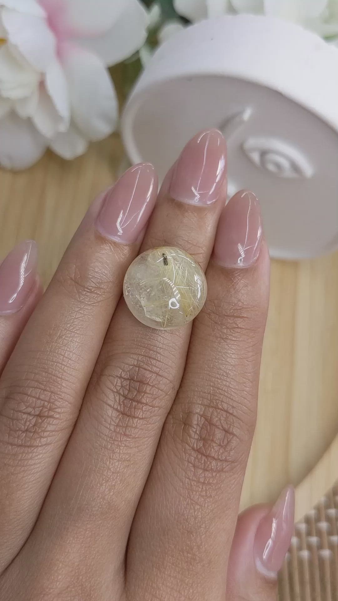 12.73 Ct. Yellow Cabochon Rutilated Quartz from Ceylon (Sri Lanka) Size Video