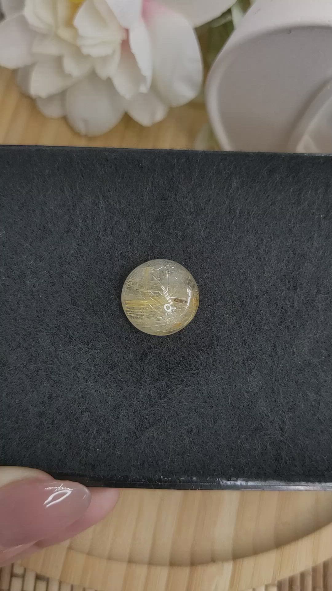12.73 Ct. Yellow Cabochon Rutilated Quartz from Ceylon (Sri Lanka) Size Video