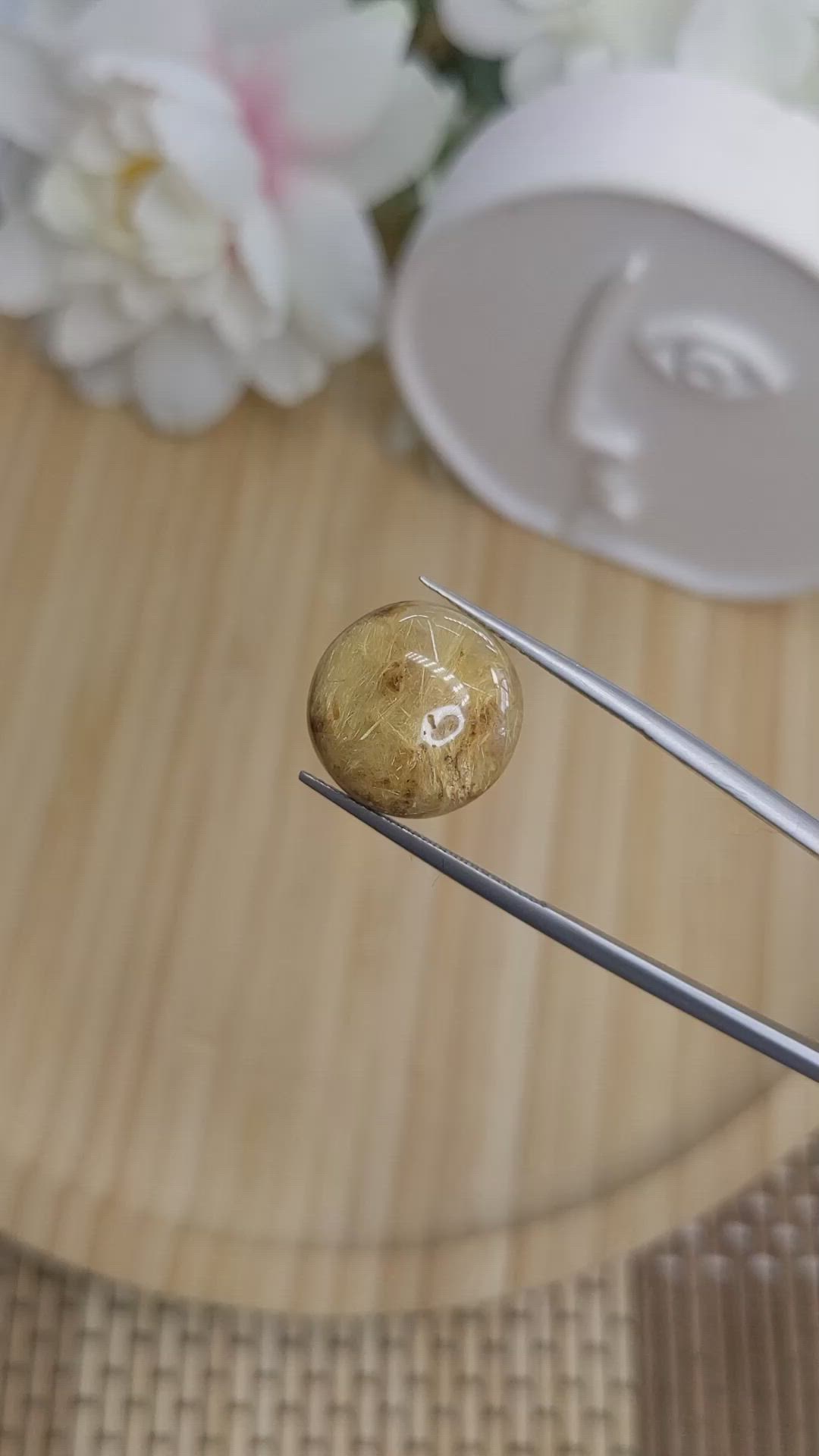11.18 Ct. Brown Cabochon Rutilated Quartz from Ceylon (Sri Lanka) Size Video