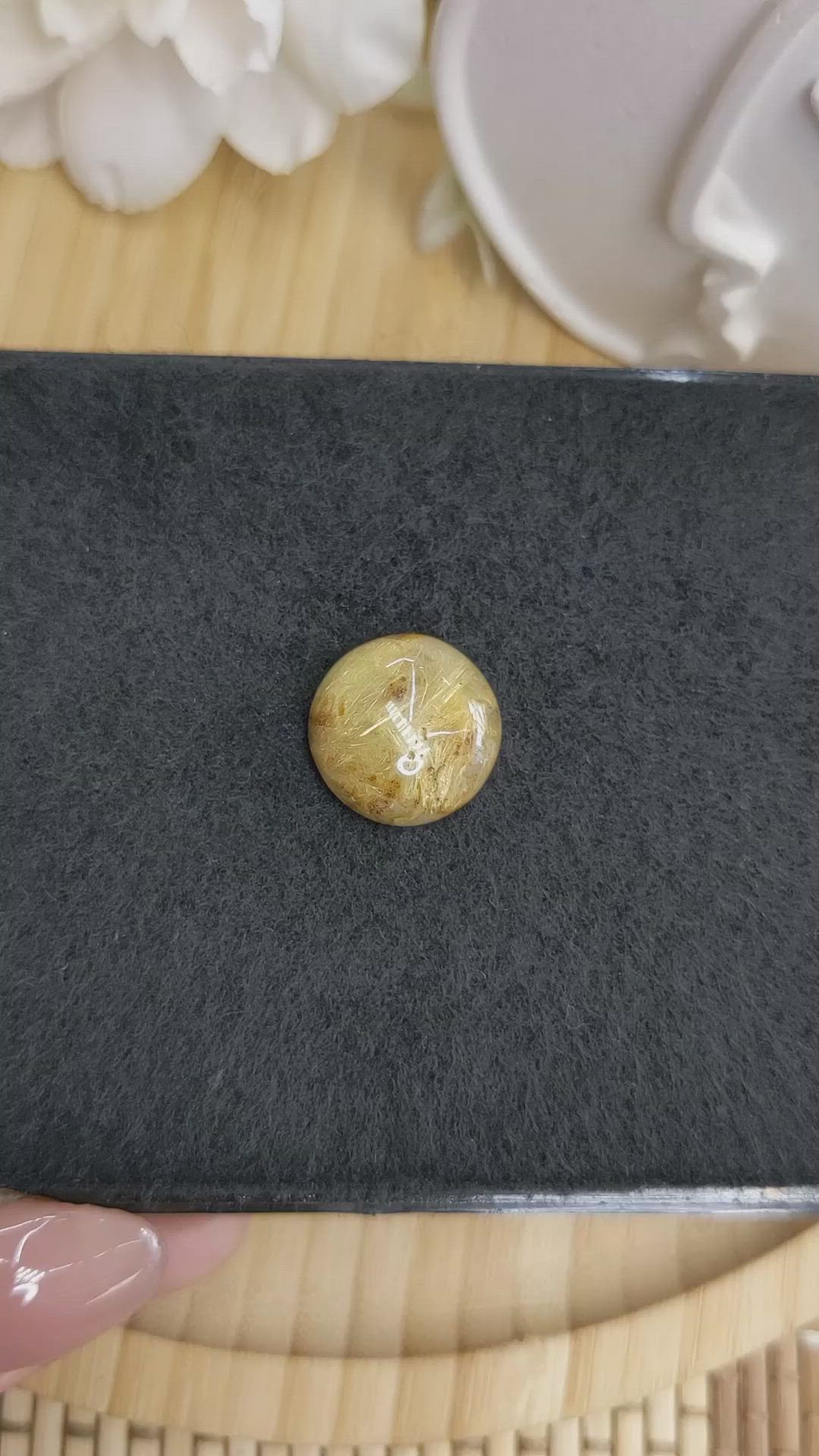 11.18 Ct. Brown Cabochon Rutilated Quartz from Ceylon (Sri Lanka) Size Video