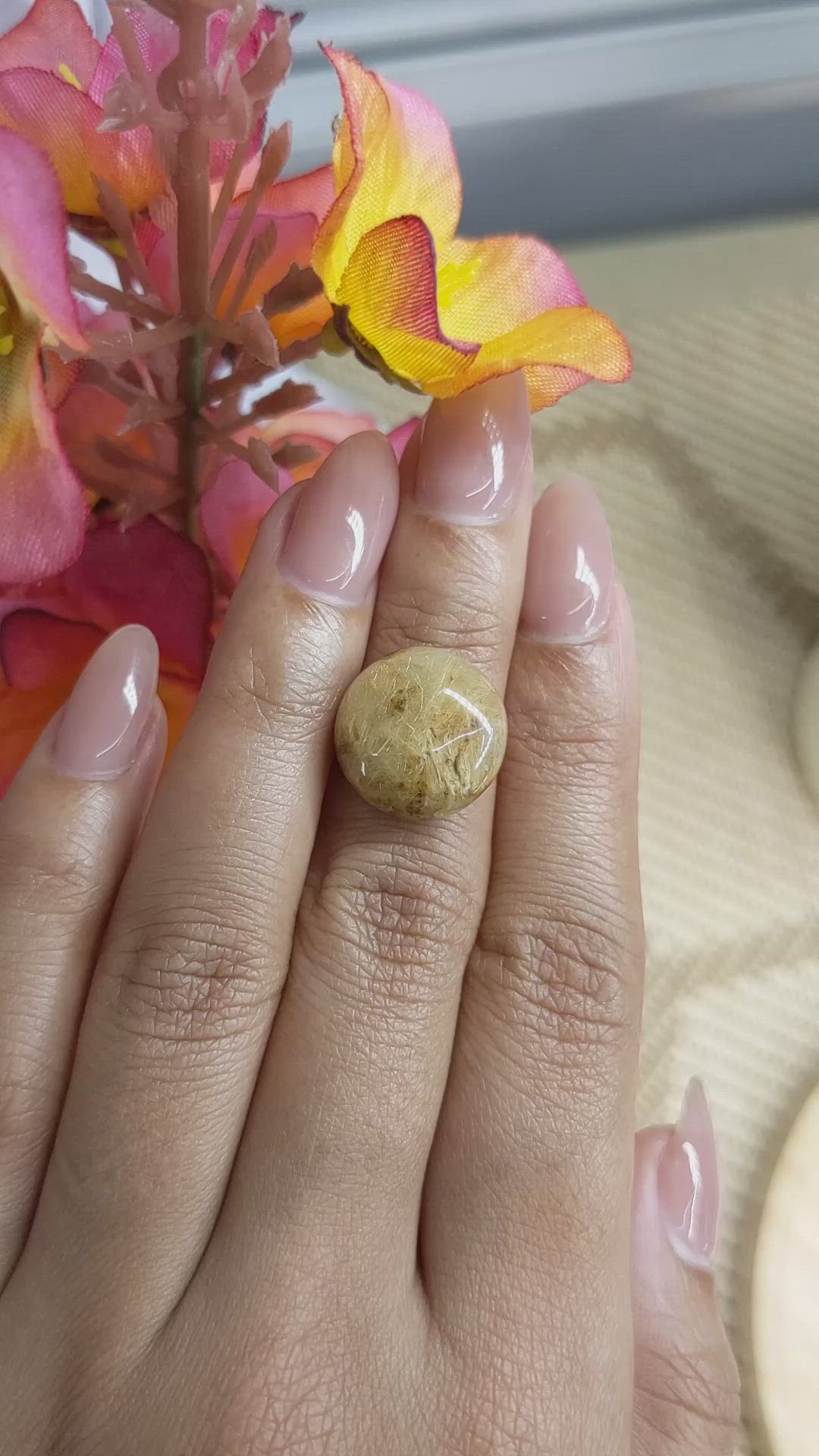 11.18 Ct. Brown Cabochon Rutilated Quartz from Ceylon (Sri Lanka) Size Video