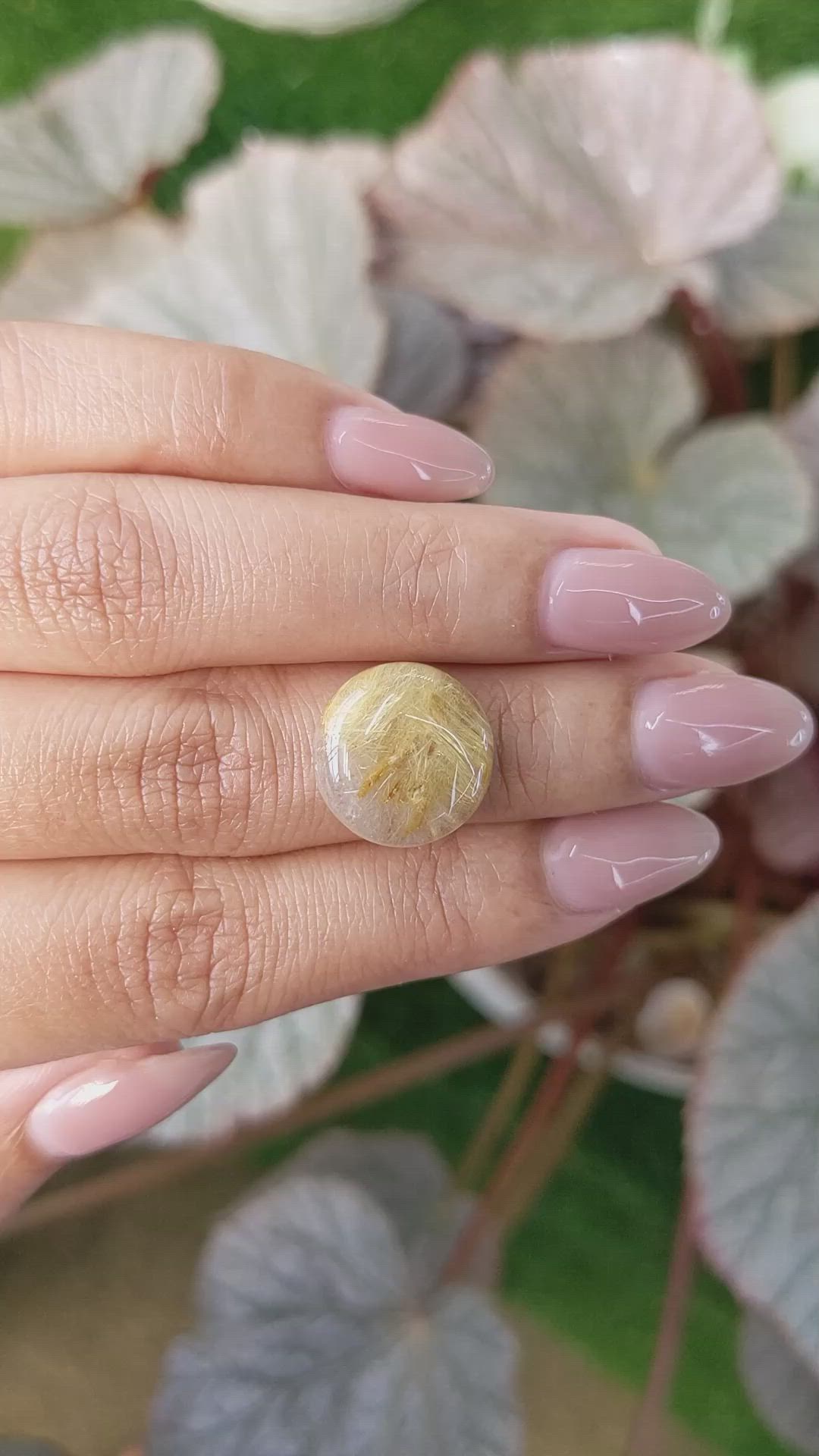 7.77 Ct. Yellow Cabochon Rutilated Quartz from Ceylon (Sri Lanka) Size Video