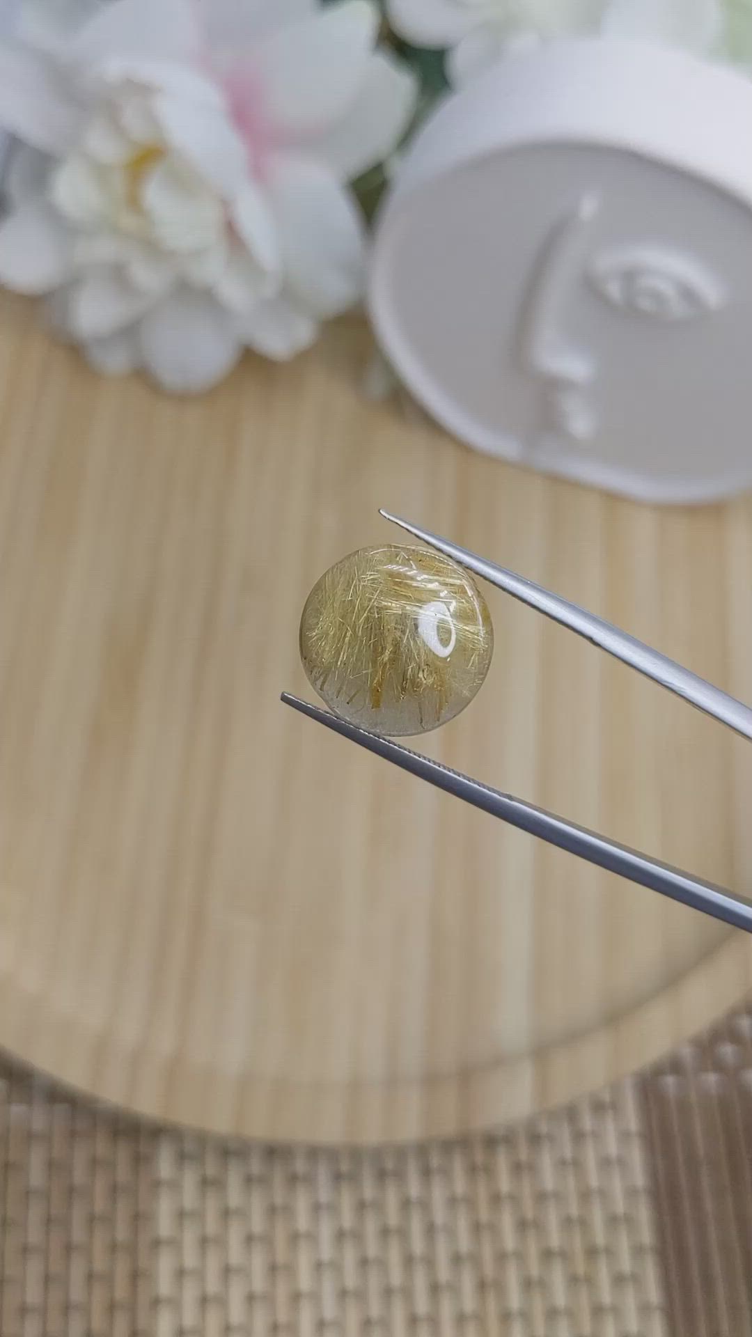 7.77 Ct. Yellow Cabochon Rutilated Quartz from Ceylon (Sri Lanka) Size Video