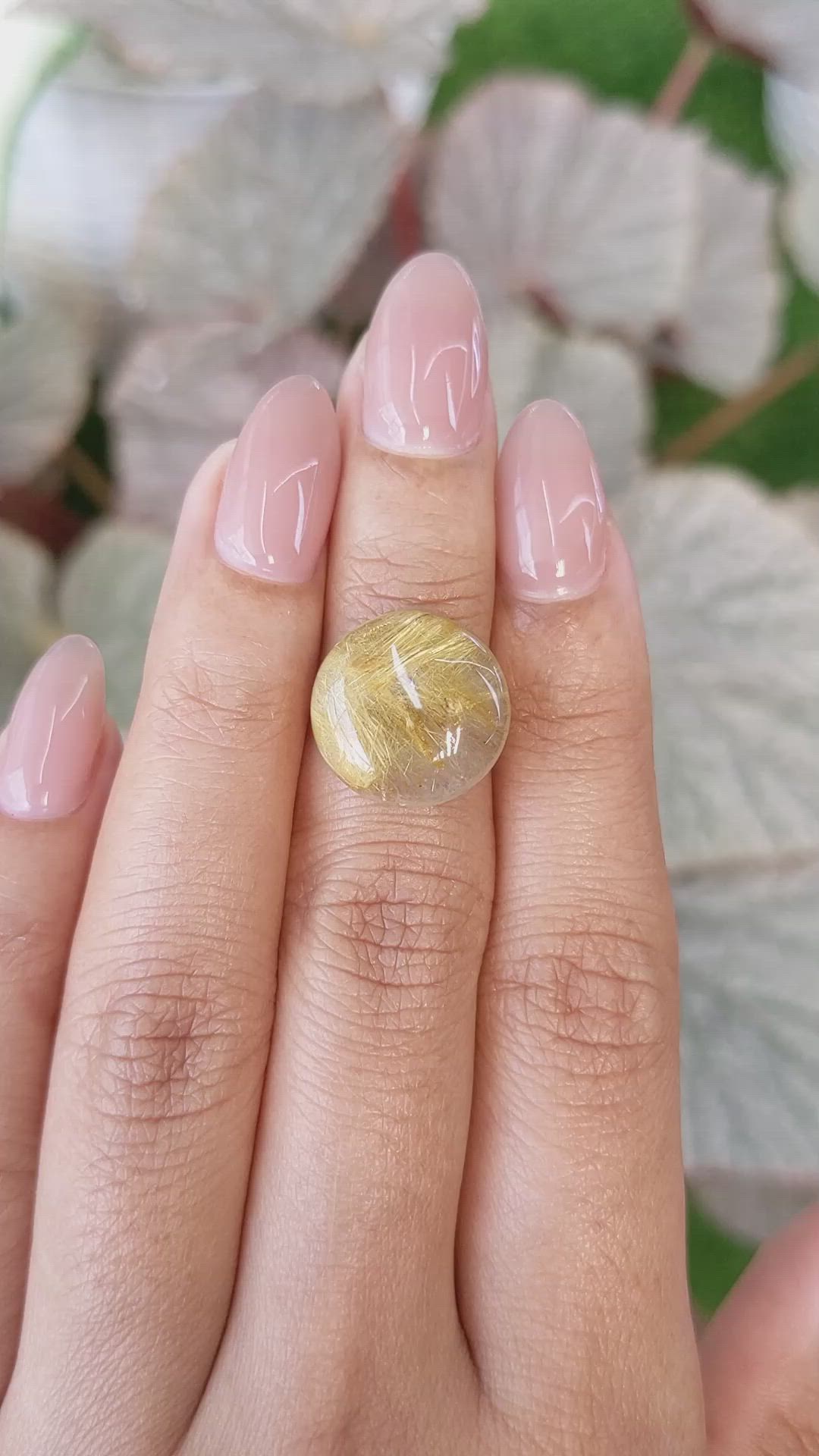 7.77 Ct. Yellow Cabochon Rutilated Quartz from Ceylon (Sri Lanka) Size Video