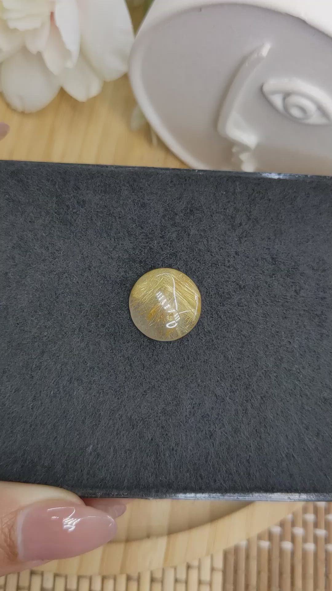 7.77 Ct. Yellow Cabochon Rutilated Quartz from Ceylon (Sri Lanka) Size Video