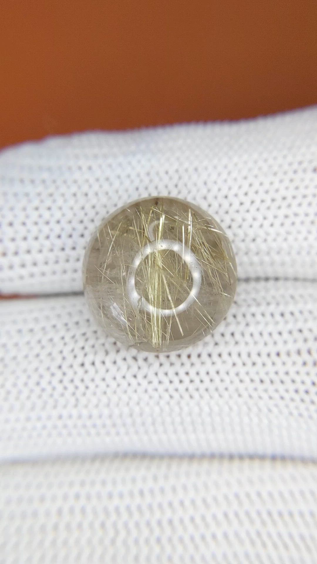 12.71 Ct. Brown Cabochon Rutilated Quartz from Ceylon (Sri Lanka) Size Video