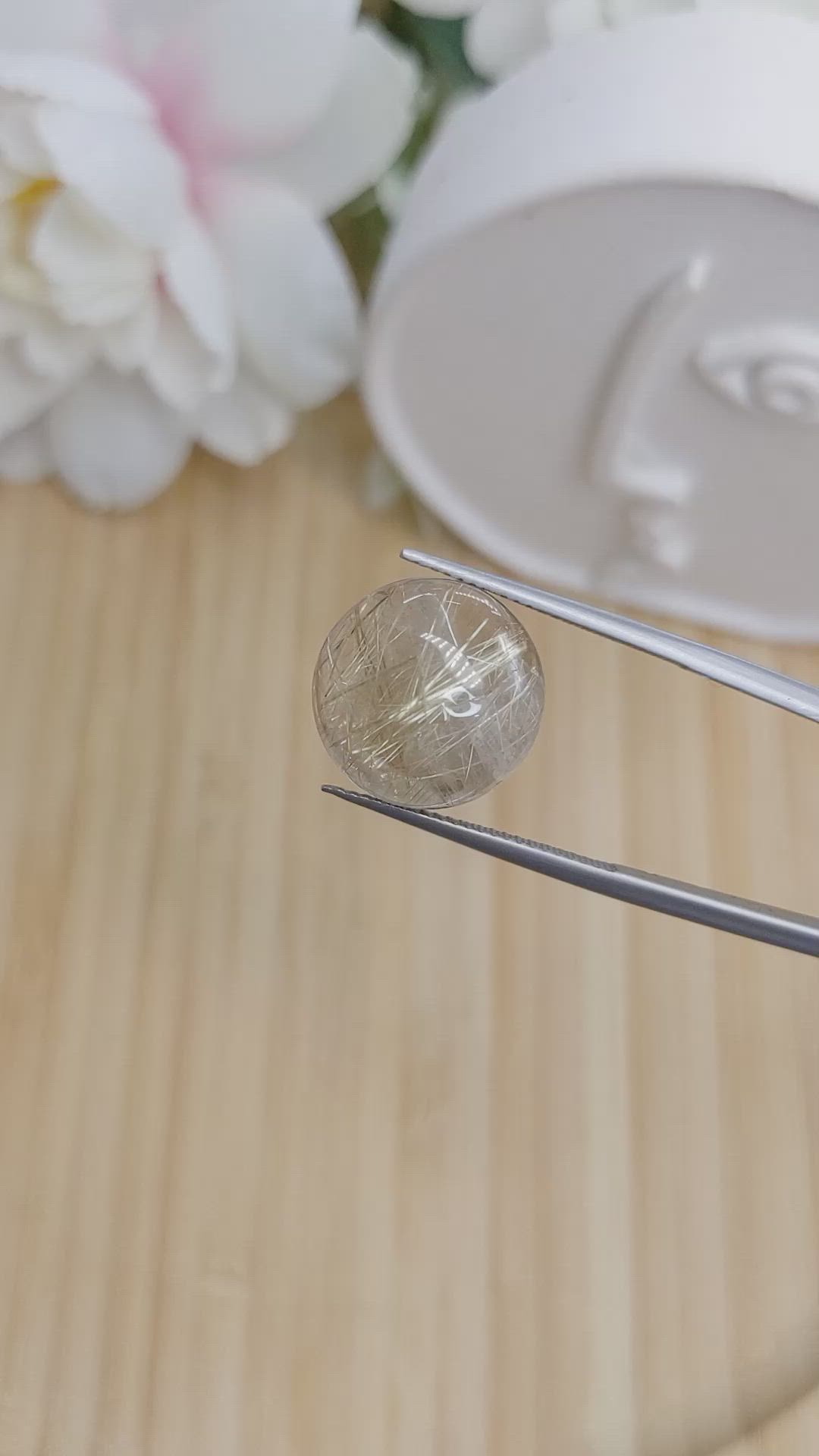 12.71 Ct. Brown Cabochon Rutilated Quartz from Ceylon (Sri Lanka) Size Video