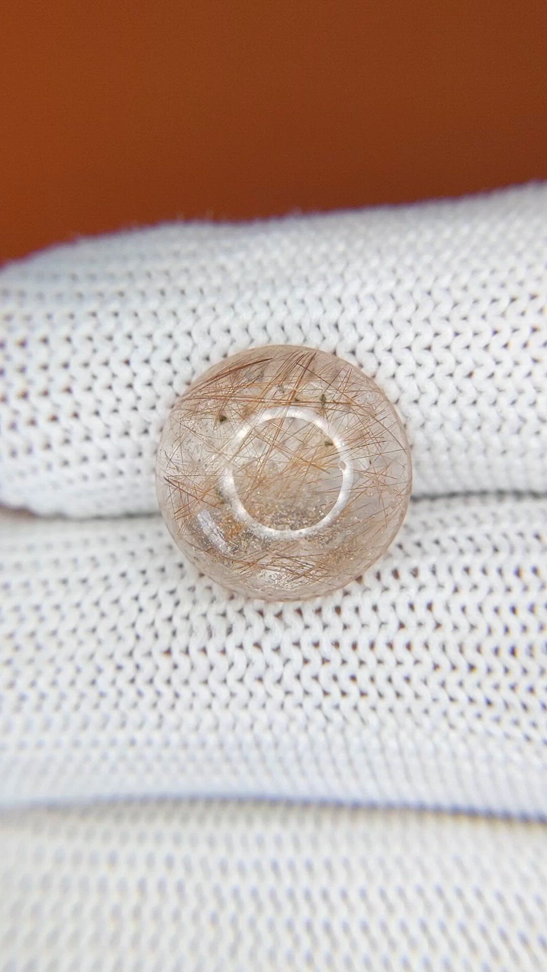 7.74 Ct. Rose Cabochon Rutilated Quartz from Ceylon (Sri Lanka) Size Video