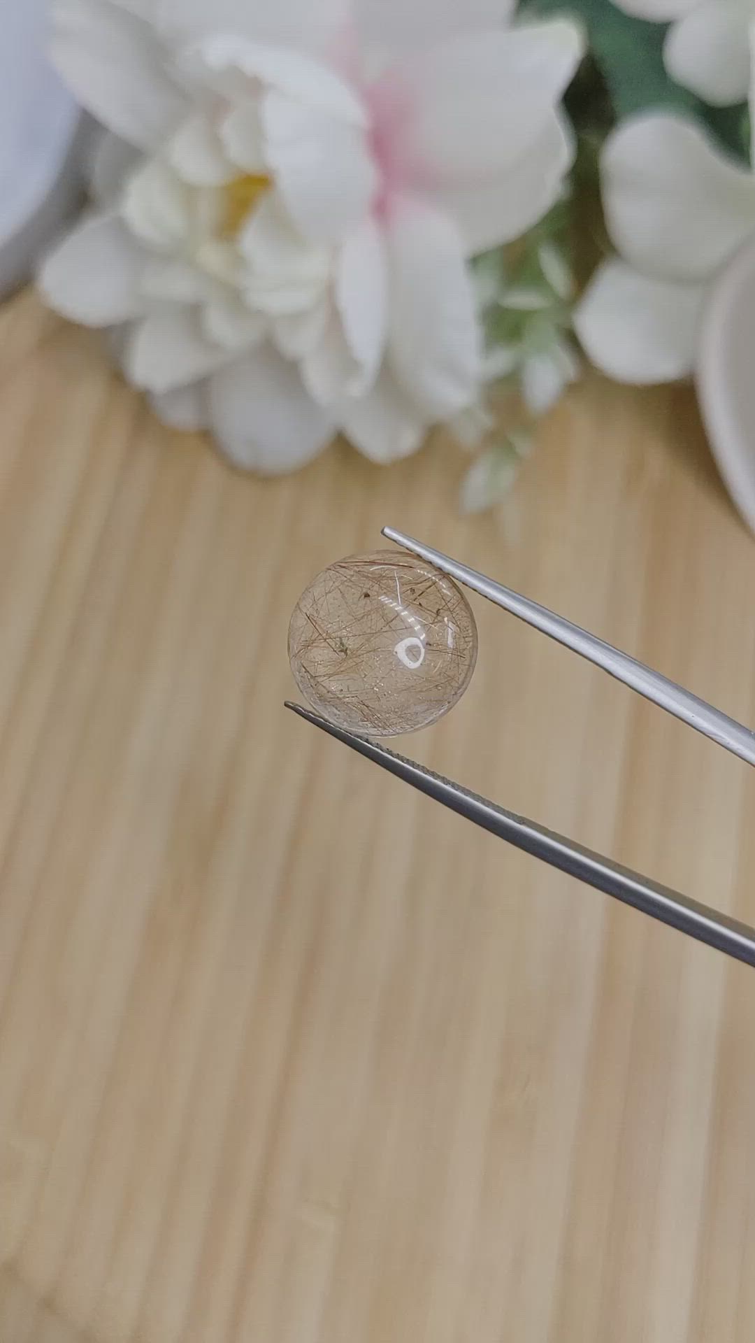 7.74 Ct. Rose Cabochon Rutilated Quartz from Ceylon (Sri Lanka) Size Video
