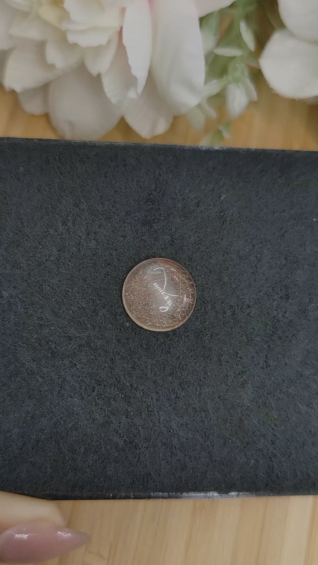 7.74 Ct. Rose Cabochon Rutilated Quartz from Ceylon (Sri Lanka) Size Video