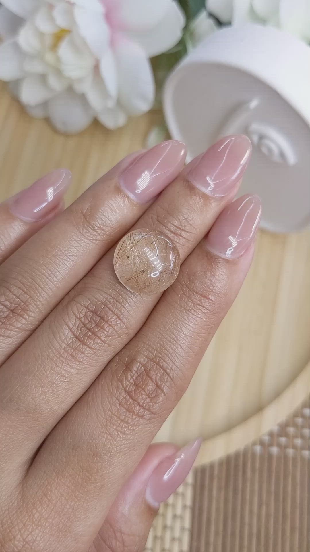 7.74 Ct. Rose Cabochon Rutilated Quartz from Ceylon (Sri Lanka) Size Video