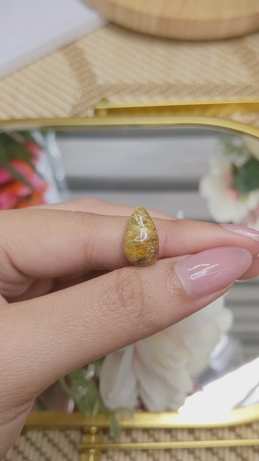 6.93 Ct. Brown Cabochon Rutilated Quartz from Ceylon (Sri Lanka) Size Video