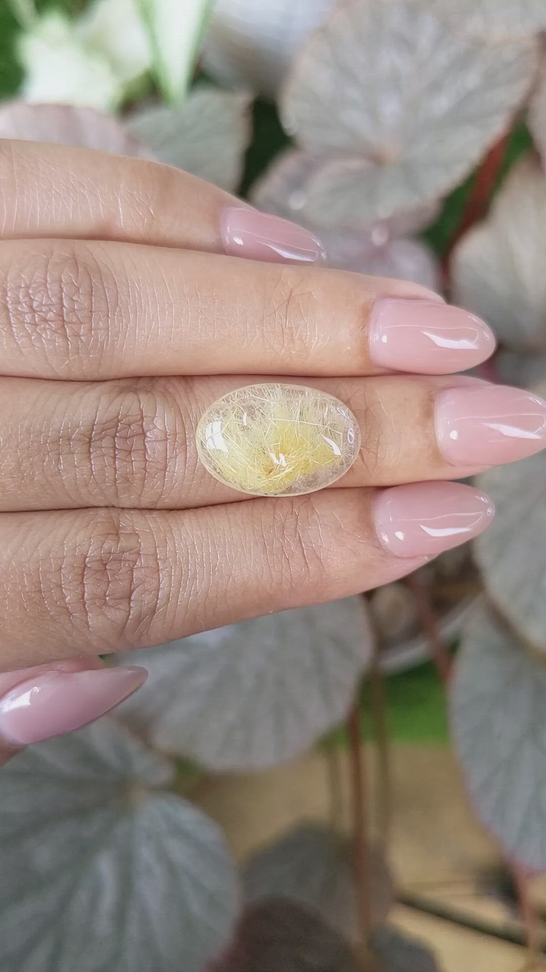 10.89 Ct. Yellow Cabochon Rutilated Quartz from Ceylon (Sri Lanka) Size Video
