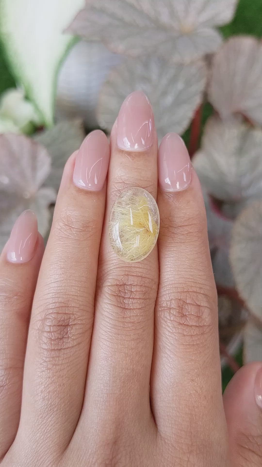 10.89 Ct. Yellow Cabochon Rutilated Quartz from Ceylon (Sri Lanka) Size Video