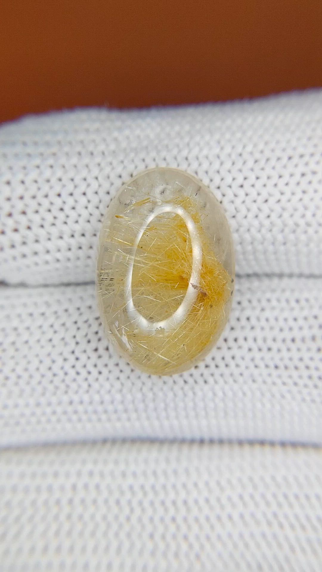 10.89 Ct. Yellow Cabochon Rutilated Quartz from Ceylon (Sri Lanka) Size Video