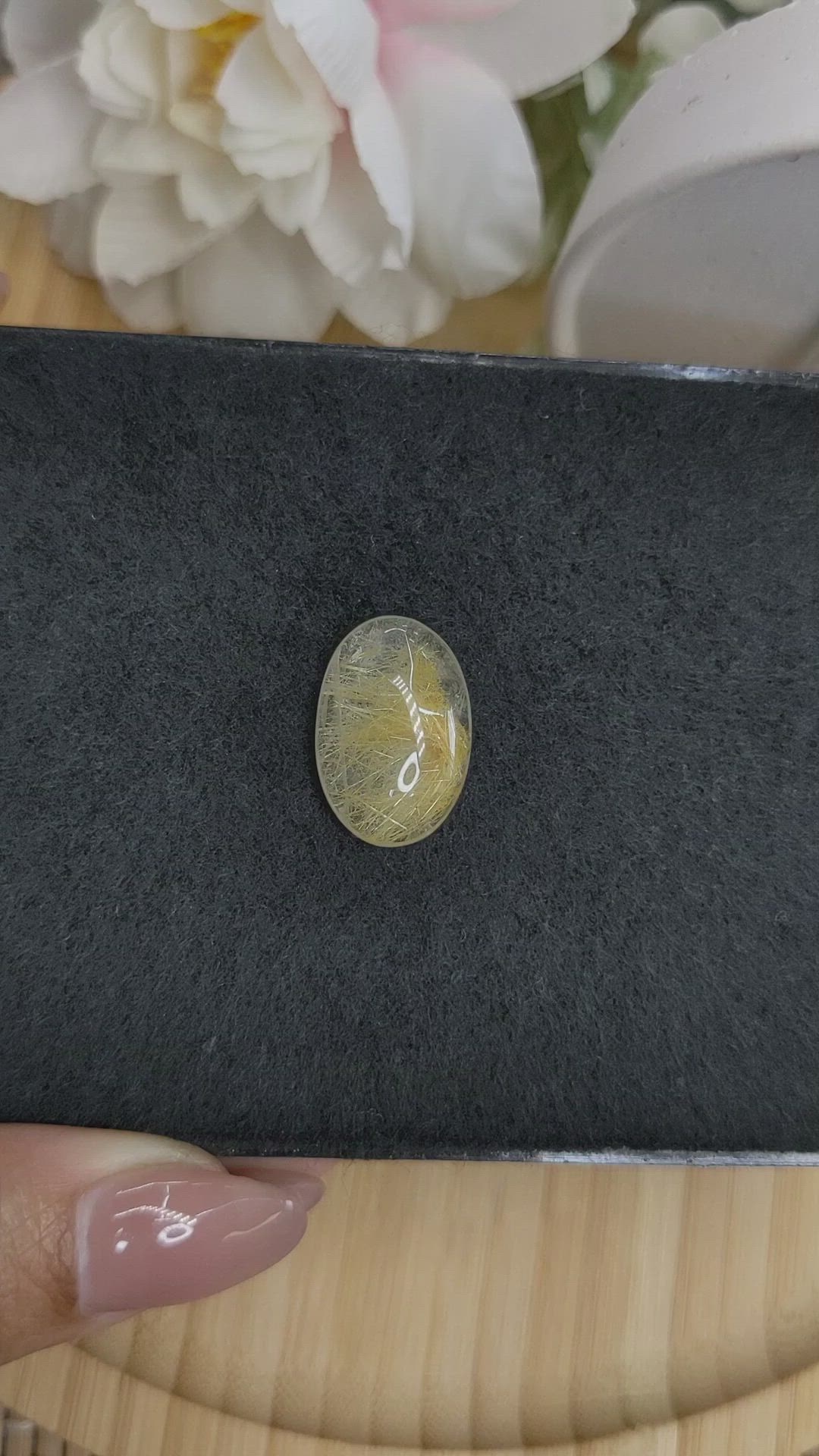 10.89 Ct. Yellow Cabochon Rutilated Quartz from Ceylon (Sri Lanka) Size Video