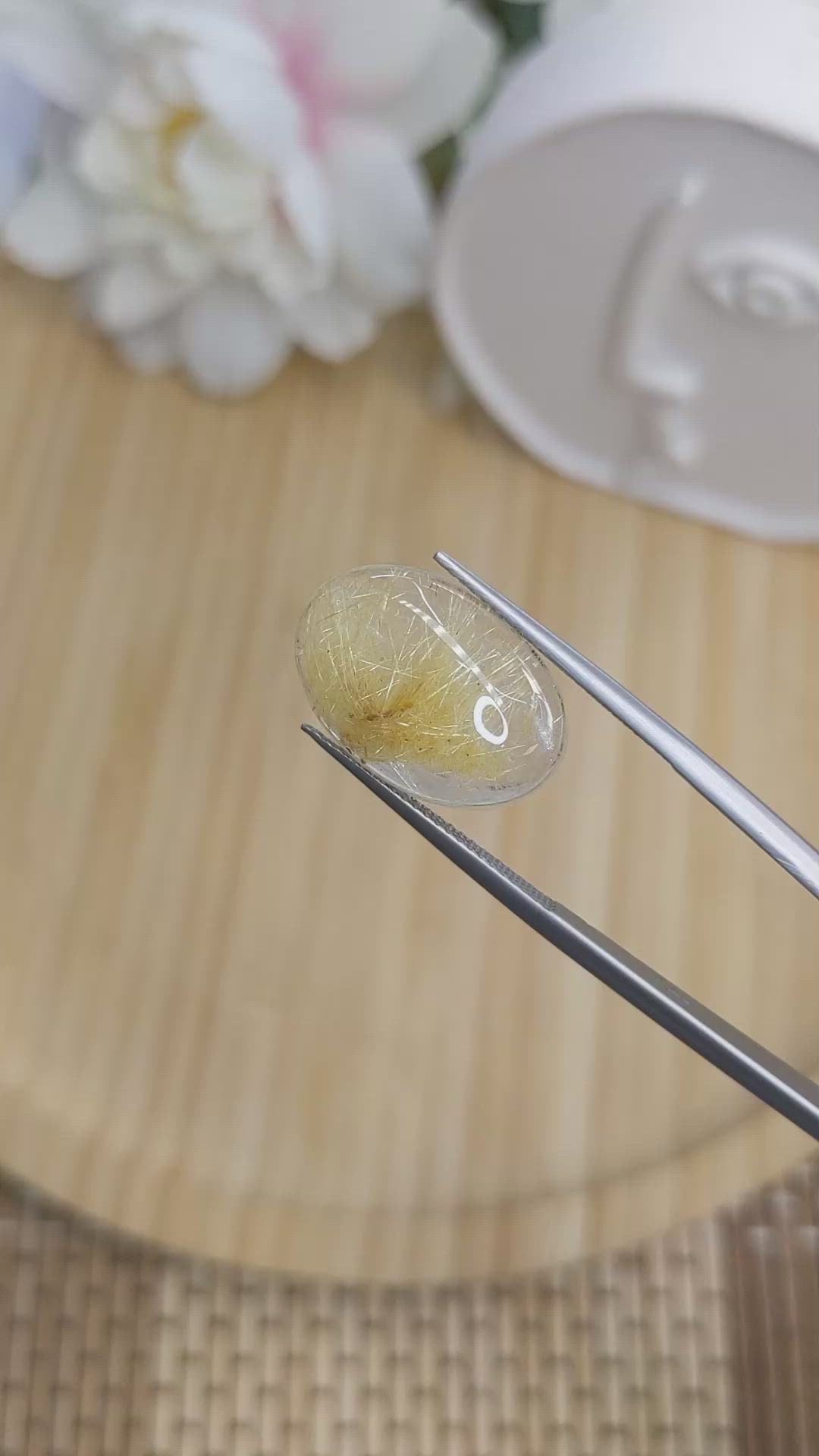 10.89 Ct. Yellow Cabochon Rutilated Quartz from Ceylon (Sri Lanka) Size Video