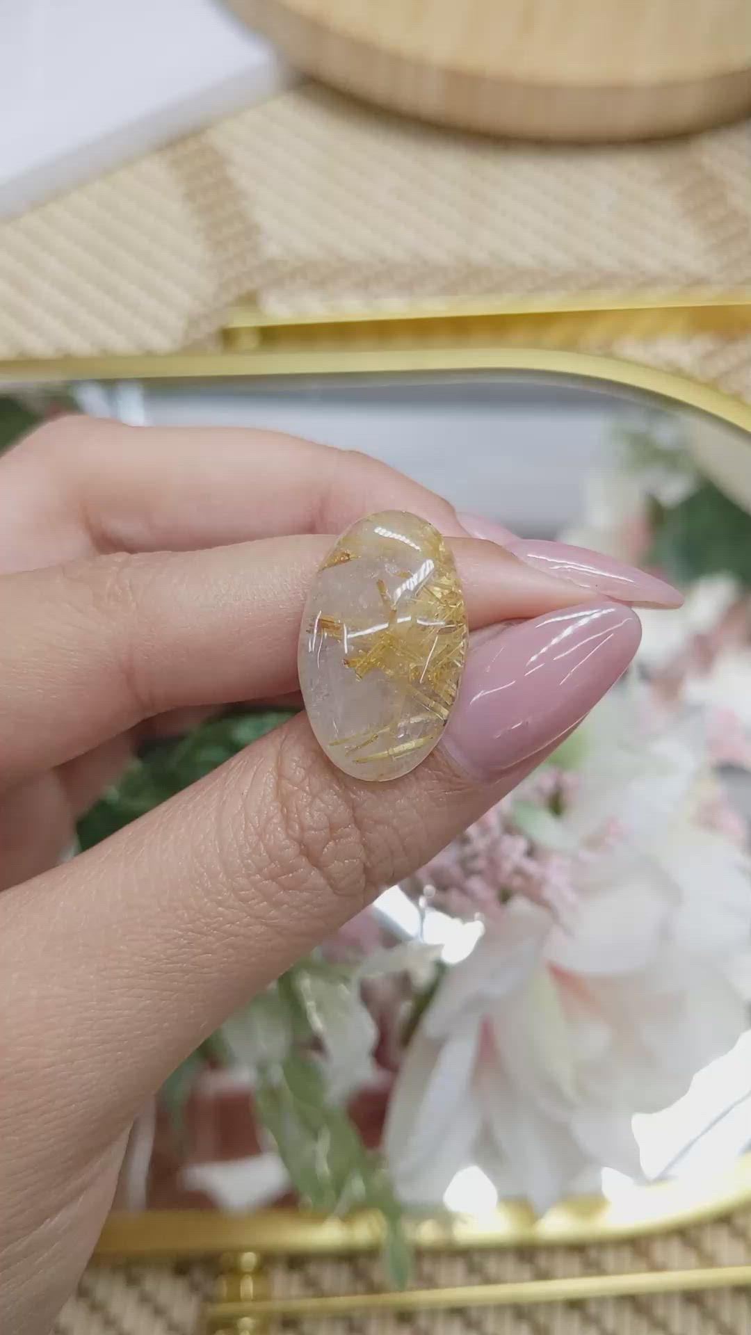 16.96 Ct. Multi Color Cabochon Rutilated Quartz from Ceylon (Sri Lanka) Size Video