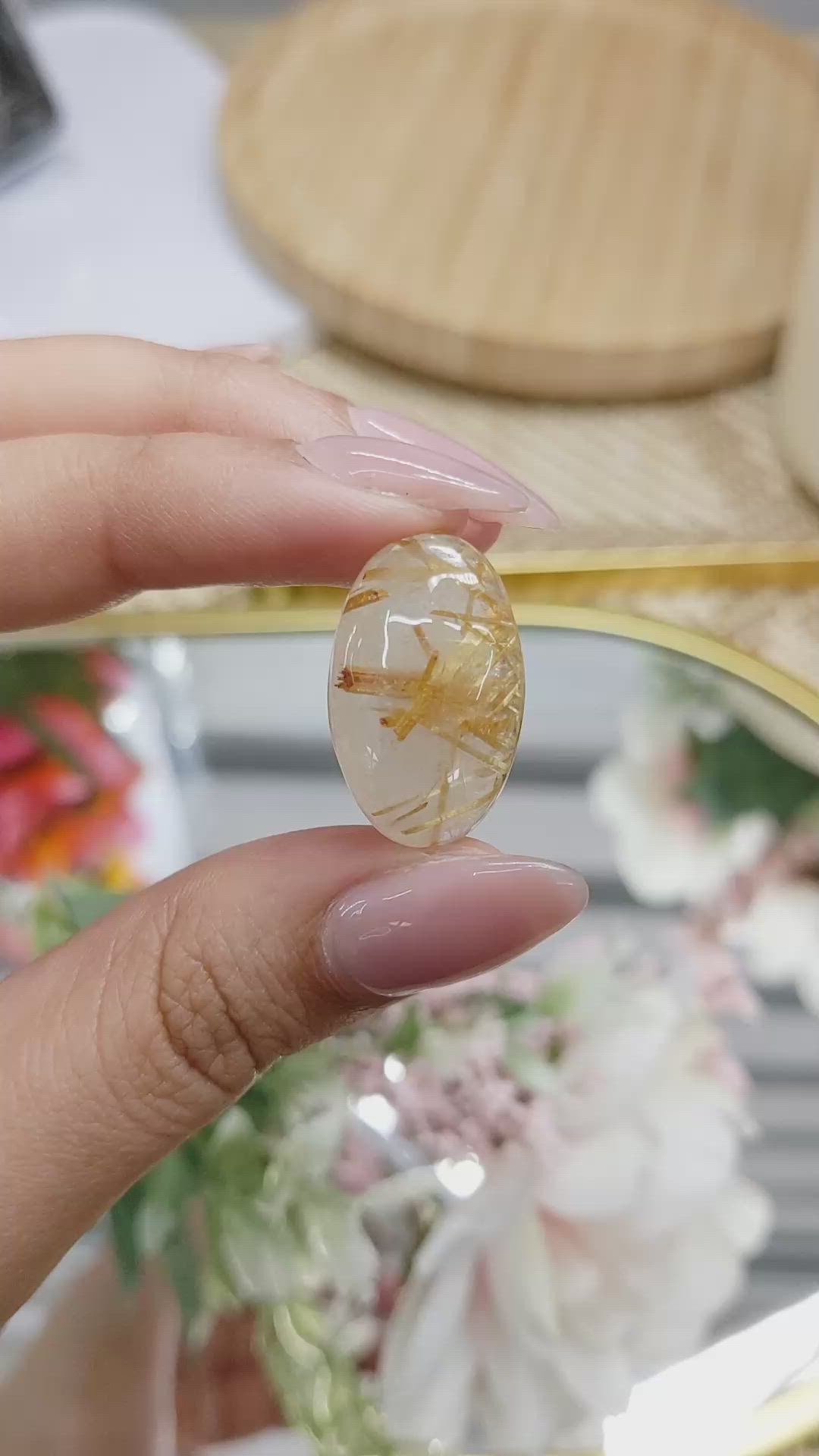 16.96 Ct. Multi Color Cabochon Rutilated Quartz from Ceylon (Sri Lanka) Size Video