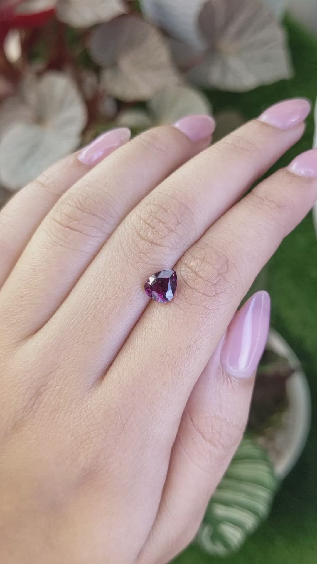 1.82 Ct. Purplish Red Rhodolite Garnet from Ceylon (Sri Lanka) Size Video
