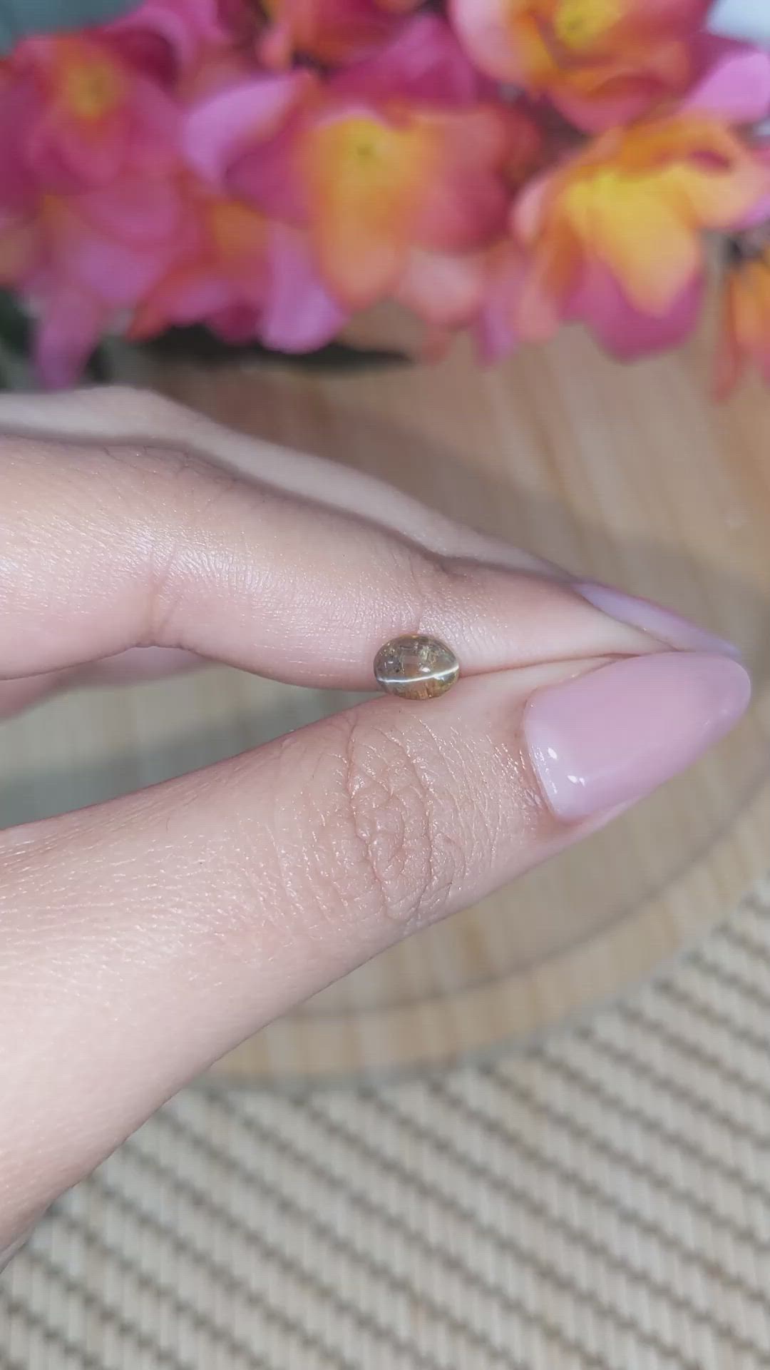 1.24 Ct. Yellowish Brown Cabochon Chrysoberyl from Ceylon (Sri Lanka) Size Video