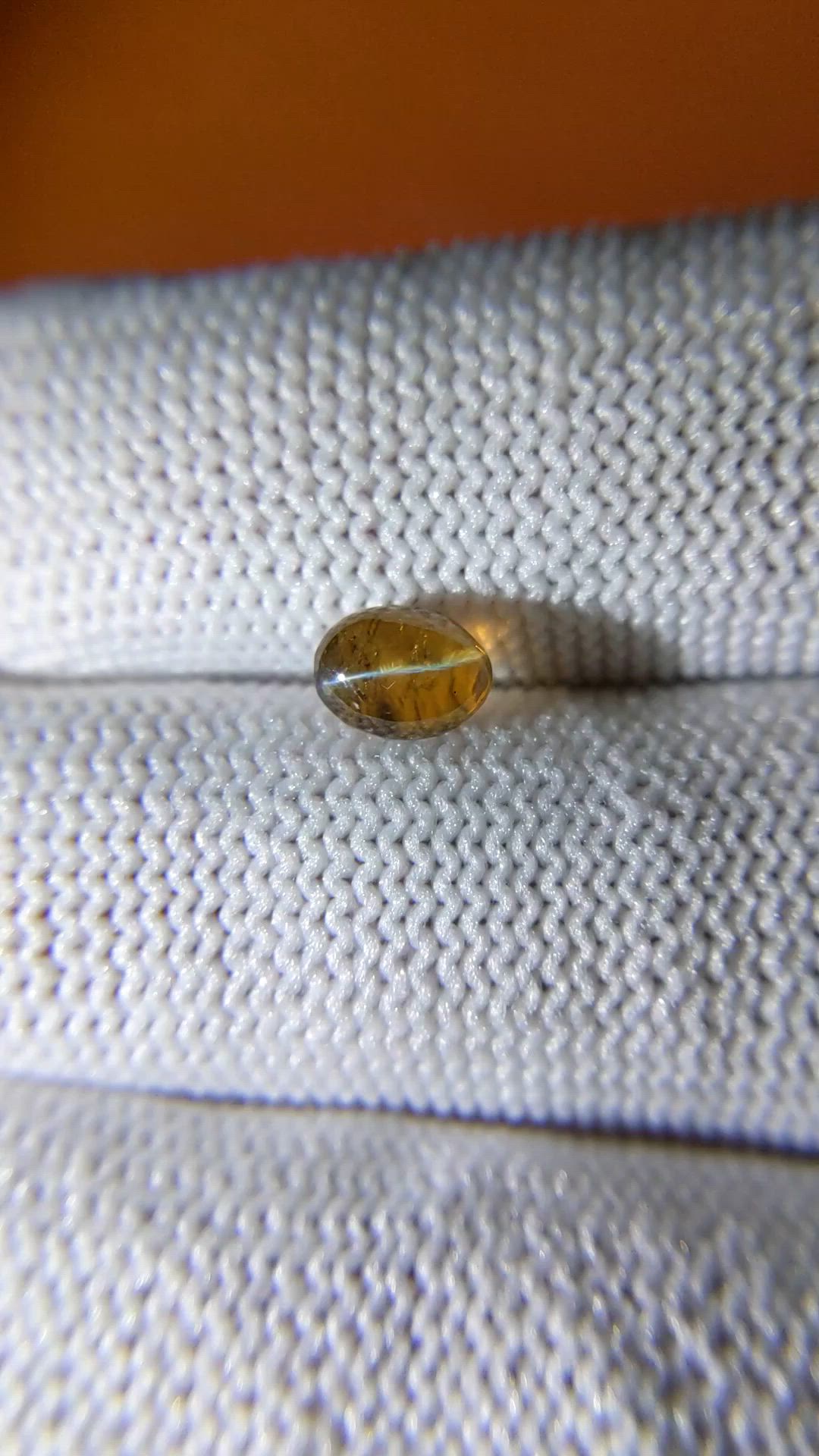 1.24 Ct. Yellowish Brown Cabochon Chrysoberyl from Ceylon (Sri Lanka) Size Video