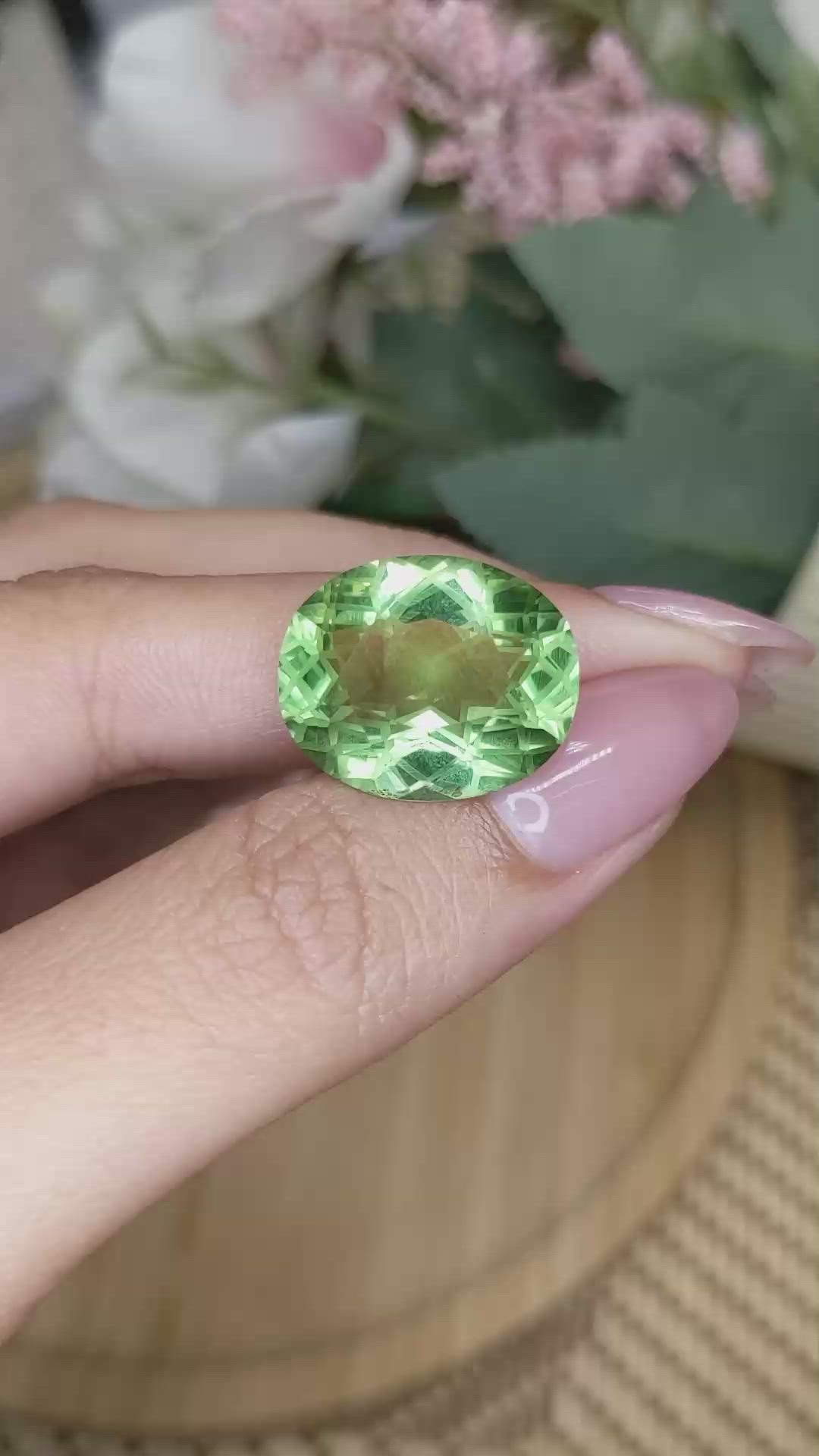 15.13 Ct. Green Prasiolite from Brazil Size Video