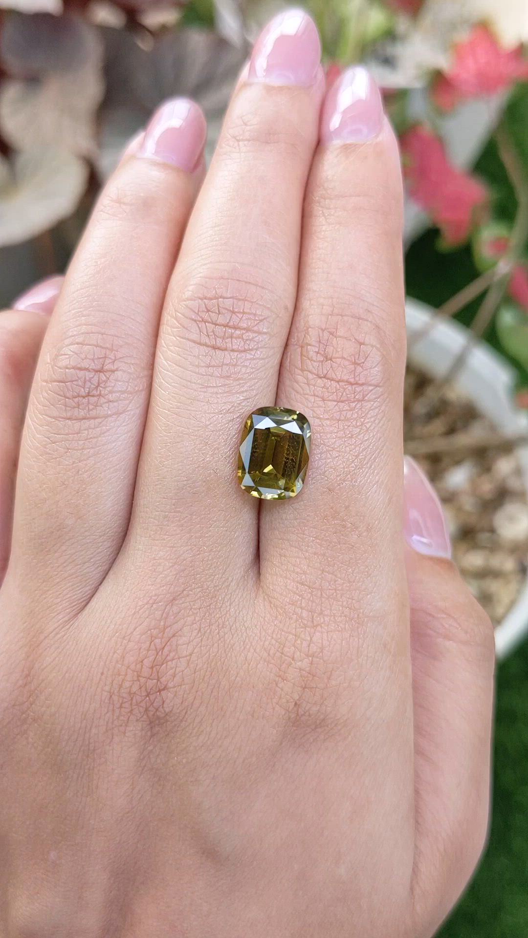 4.91 Ct. Greenish Yellow Chrysoberyl from Ceylon (Sri Lanka) Size Video