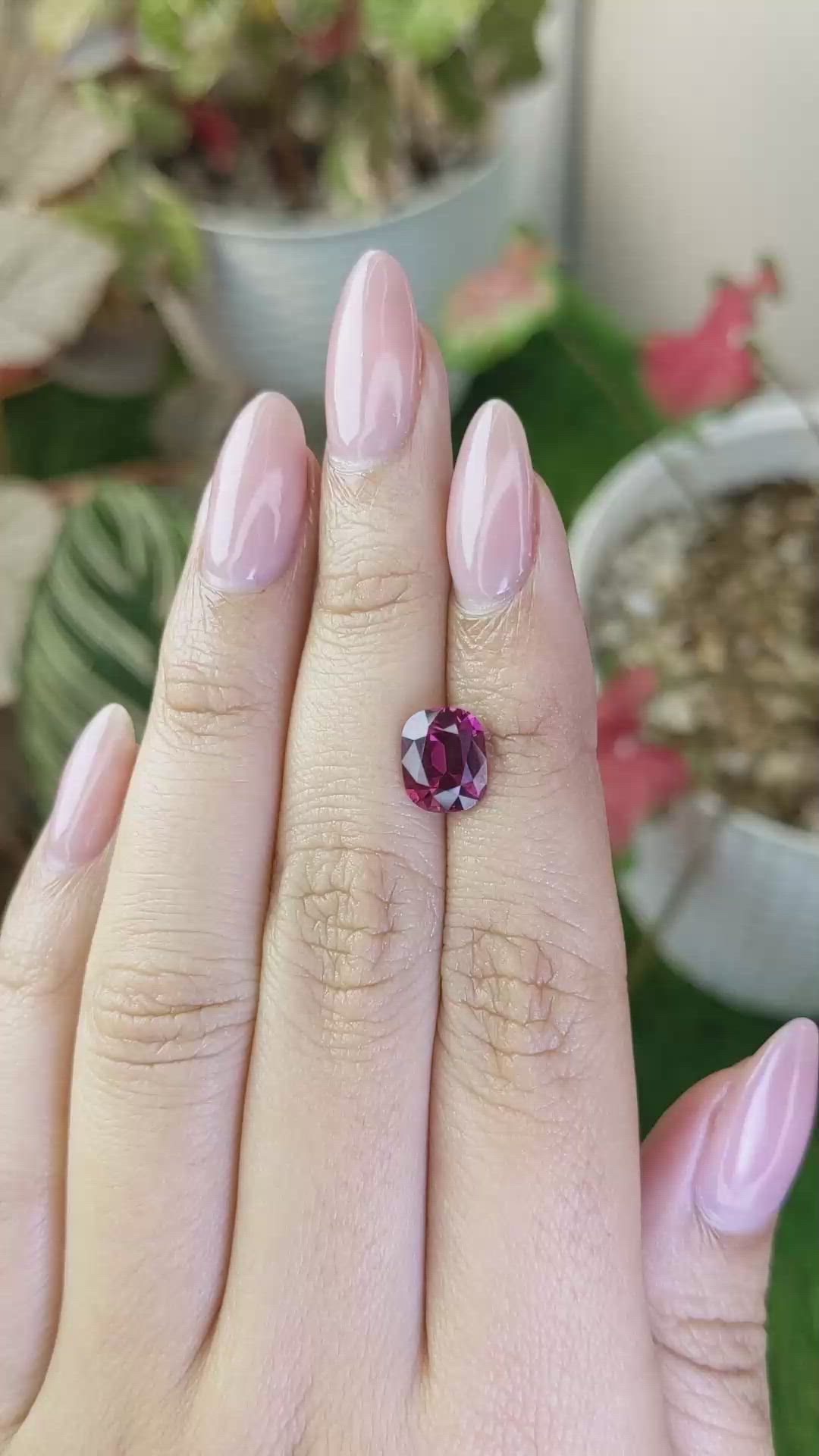 2.43 Ct. Purplish Red Rhodolite Garnet from Ceylon (Sri Lanka) Size Video