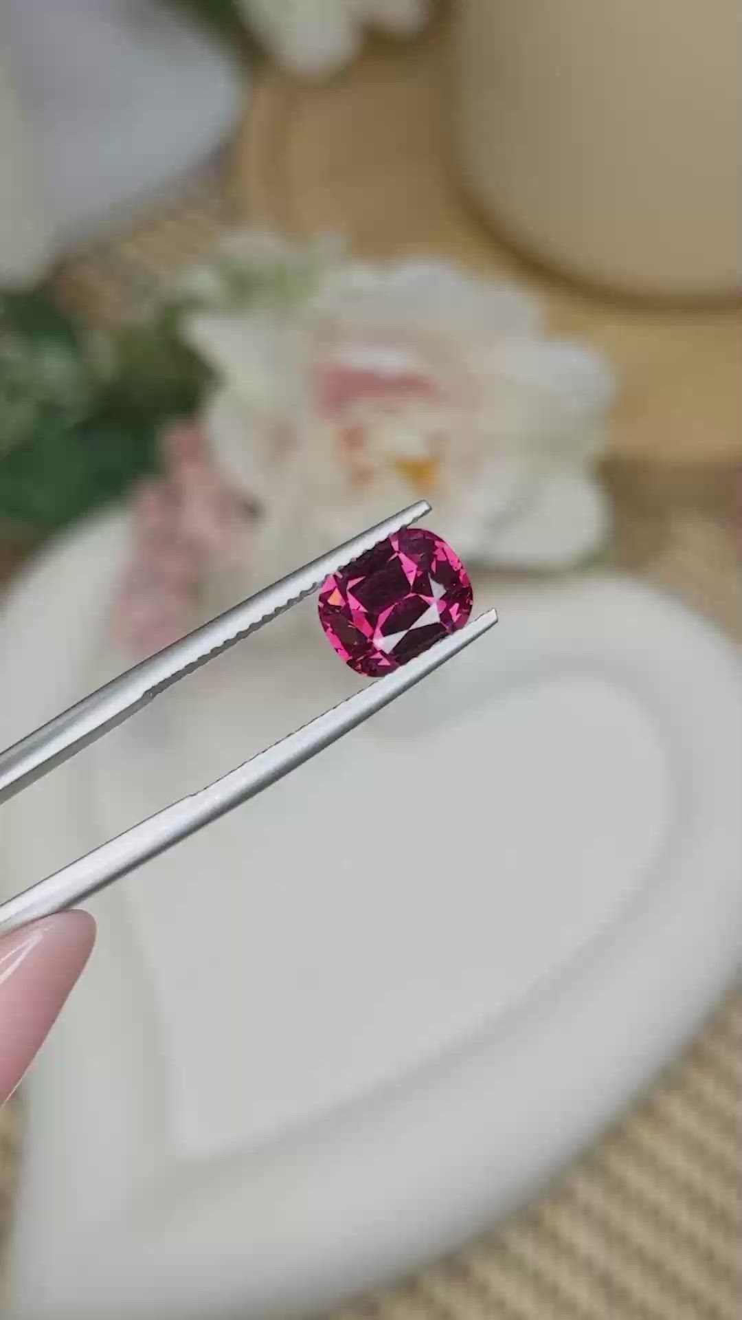 2.43 Ct. Purplish Red Rhodolite Garnet from Ceylon (Sri Lanka) Size Video