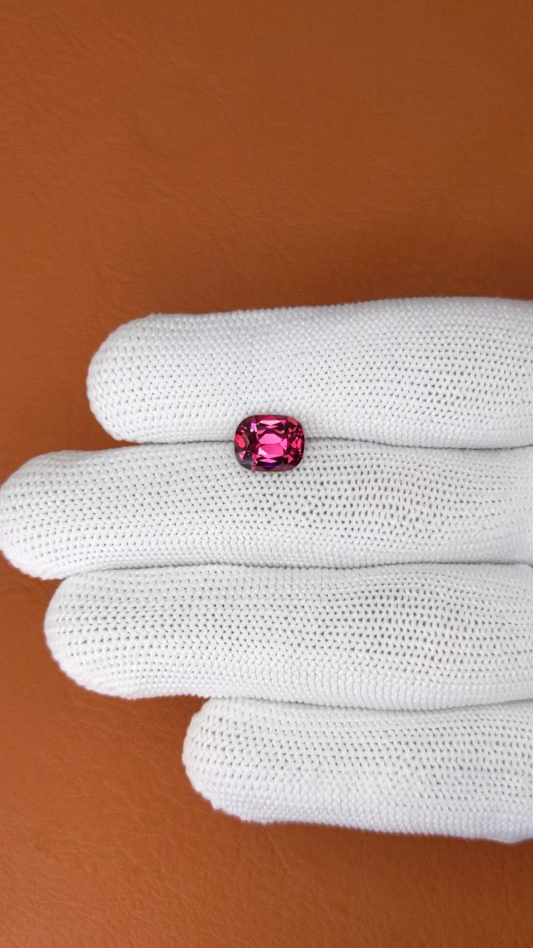 2.43 Ct. Purplish Red Rhodolite Garnet from Ceylon (Sri Lanka) Size Video