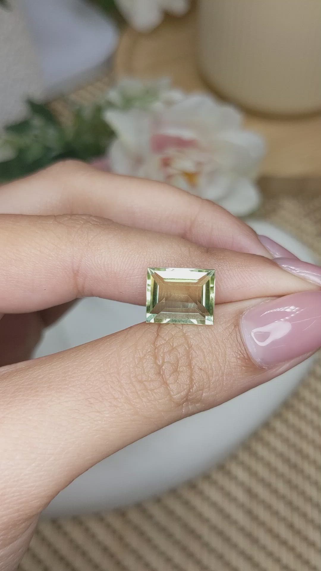 4.62 Ct. Yellowish Green Prasiolite from Brazil Size Video