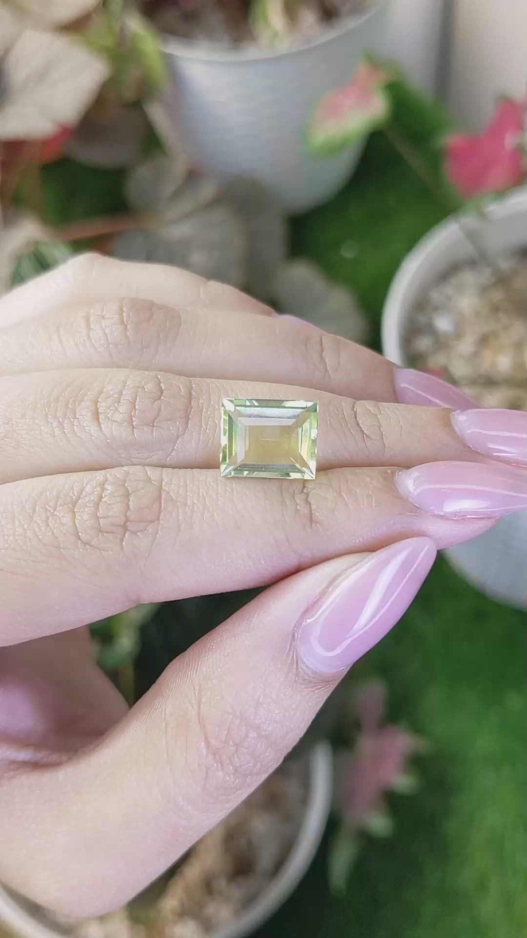 4.62 Ct. Yellowish Green Prasiolite from Brazil Size Video