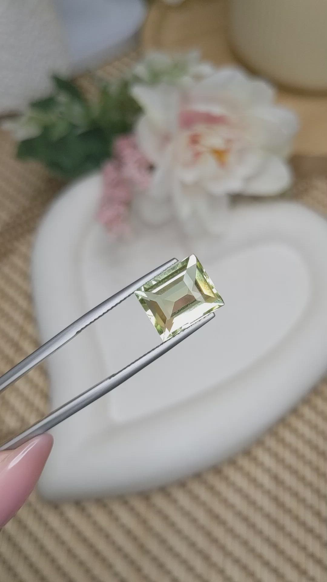 4.62 Ct. Yellowish Green Prasiolite from Brazil Size Video