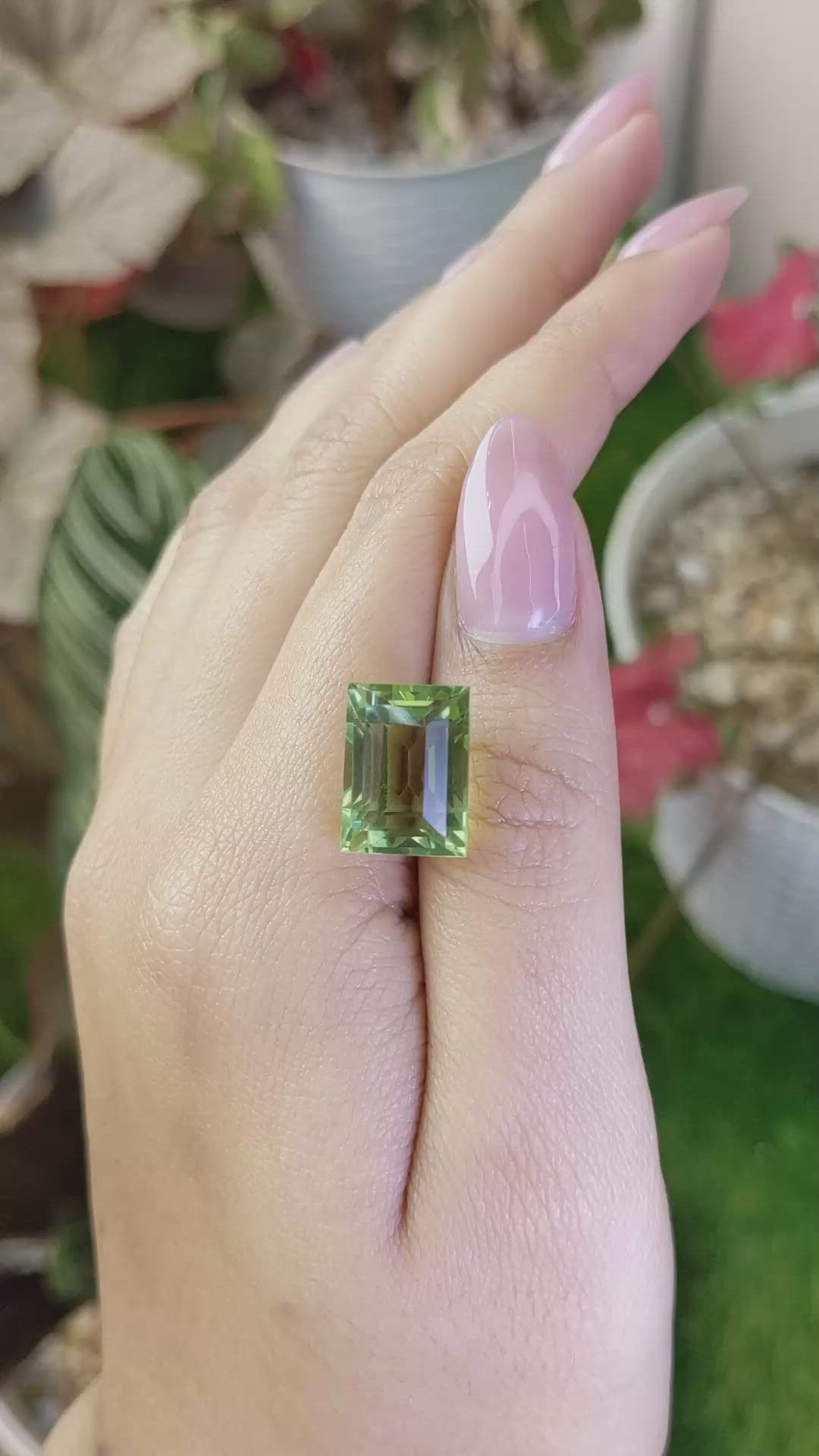 10.63 Ct. Yellowish Green Prasiolite from Brazil Size Video